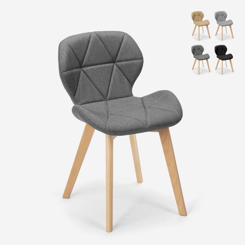 Lot De 4 Chaises Design Nordique - Structure Bois Et Assise Tissu Patchwork Bleu