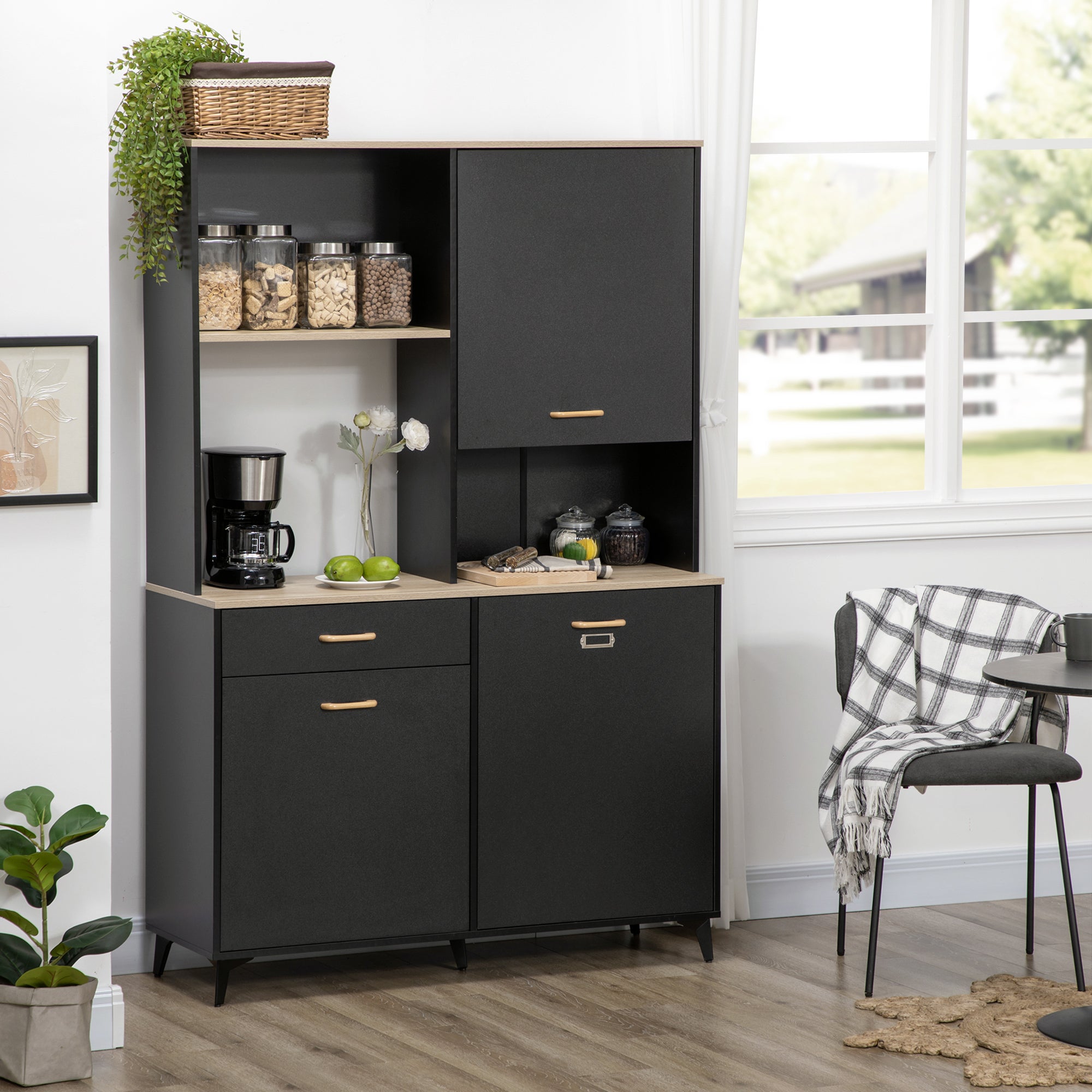 Homcom Alacena De Cocina Con 1 Cajón 3 Puertas 119X41x180 Cm Negro , Leroy Merlin