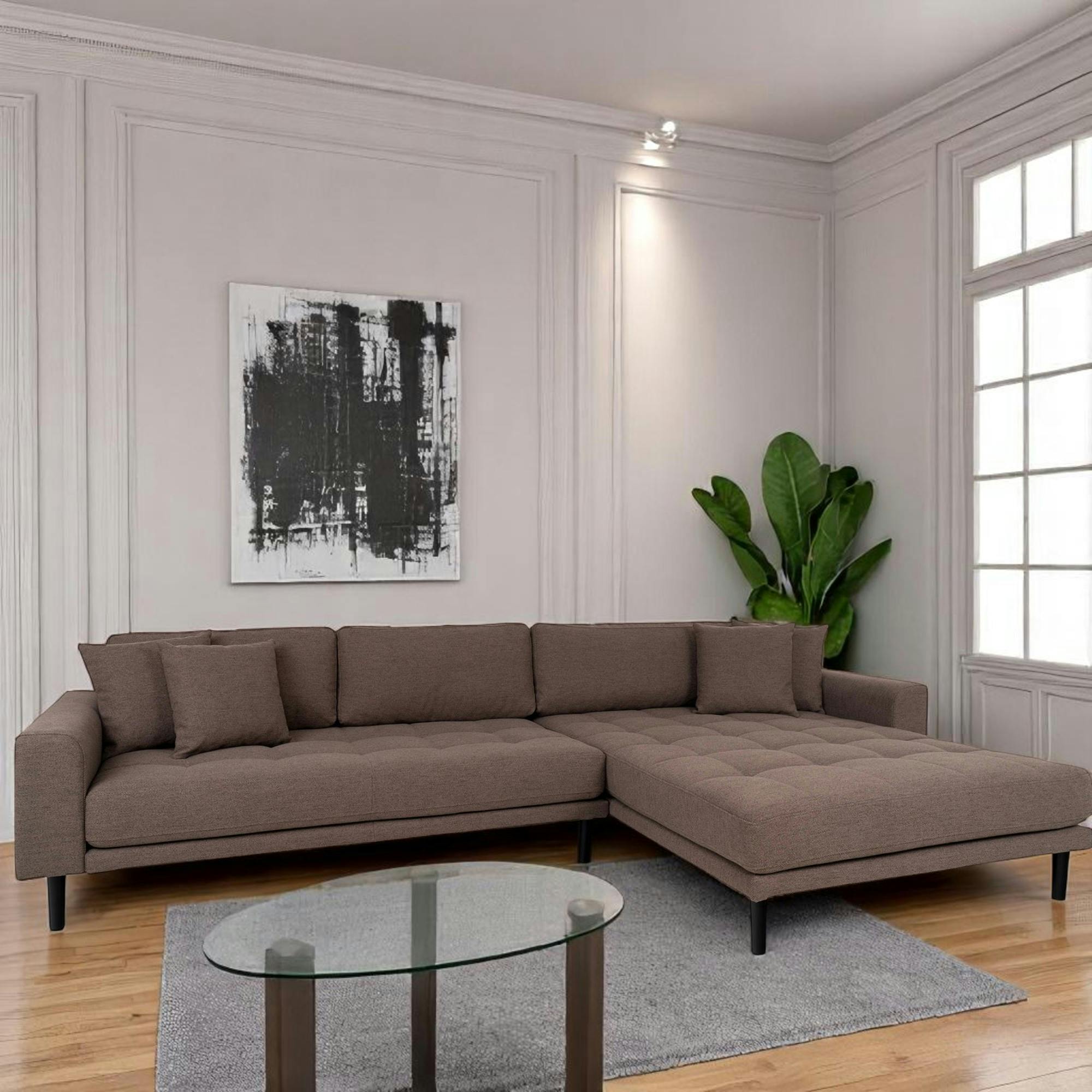 Grand Canapé D'angle Conforama - Tissu Marron Et Beige - Bon état - Confortable Et Spacieux