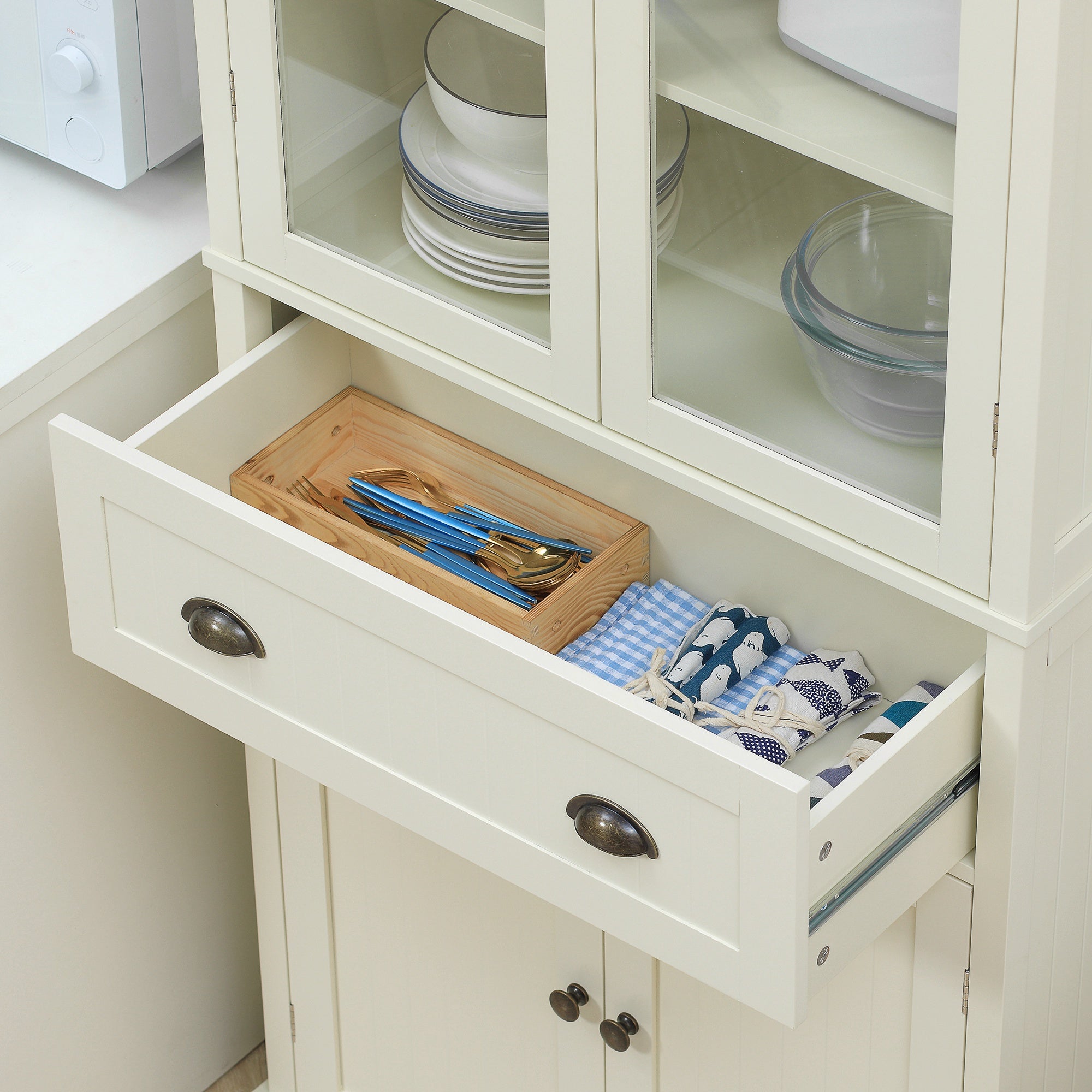 Alacena de cocina con 2 puertas de vidrio HOMCOM 76x40x182,5 cm crema - 5