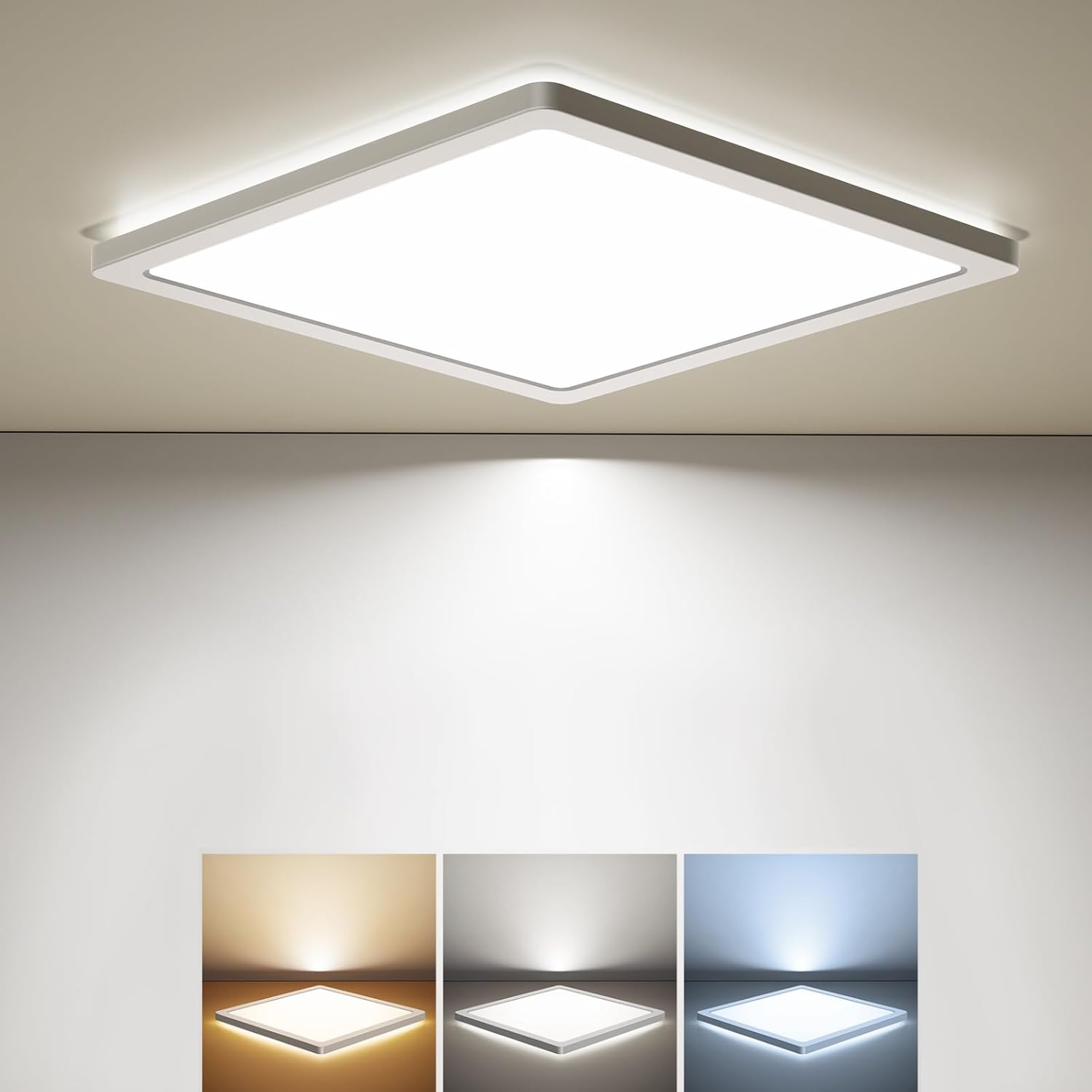 Lampa sufitowa LED, Lampa sufitowa 24W, Biała Ciepła, Neutralna i Zimna 3000K/4000K/5000K, Panel z podświetleniem, 1800lm, Ultra-cienka 30 cm