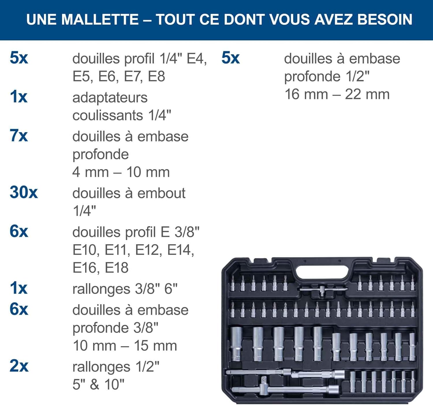 Scheppach Mallette à outils TB180 - 180 pièces - Avec différents jeux de douilles, embouts - Outillage mécanique & Jeu d'outil pour la maison - 2