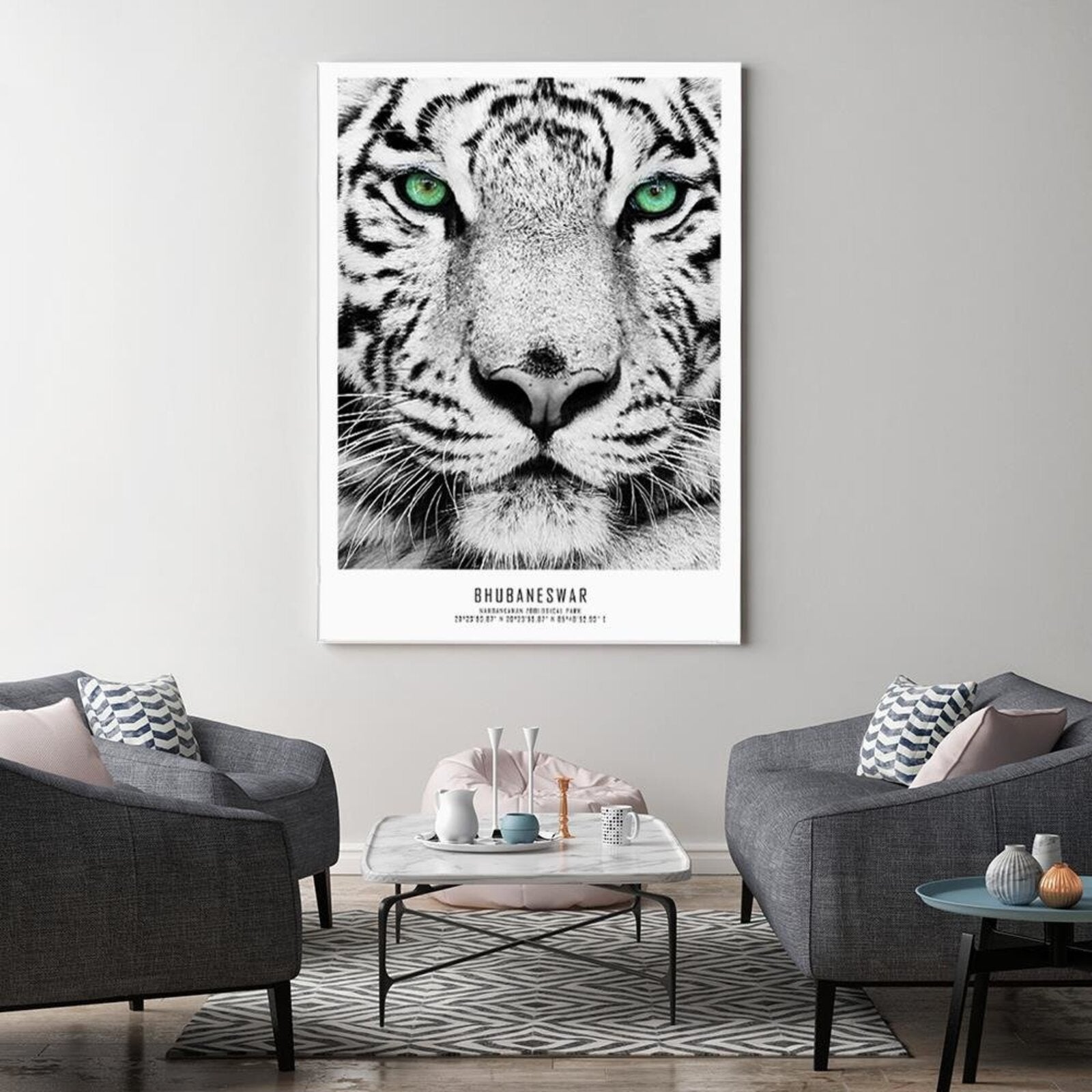 Tableau tigre blanc bois - 80 x 120 cm - 3