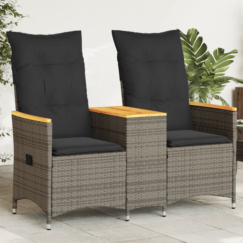 Rozkładana sofa ogrodowa ze stolikiem, 2-os., szara, rattan PE vidaXL