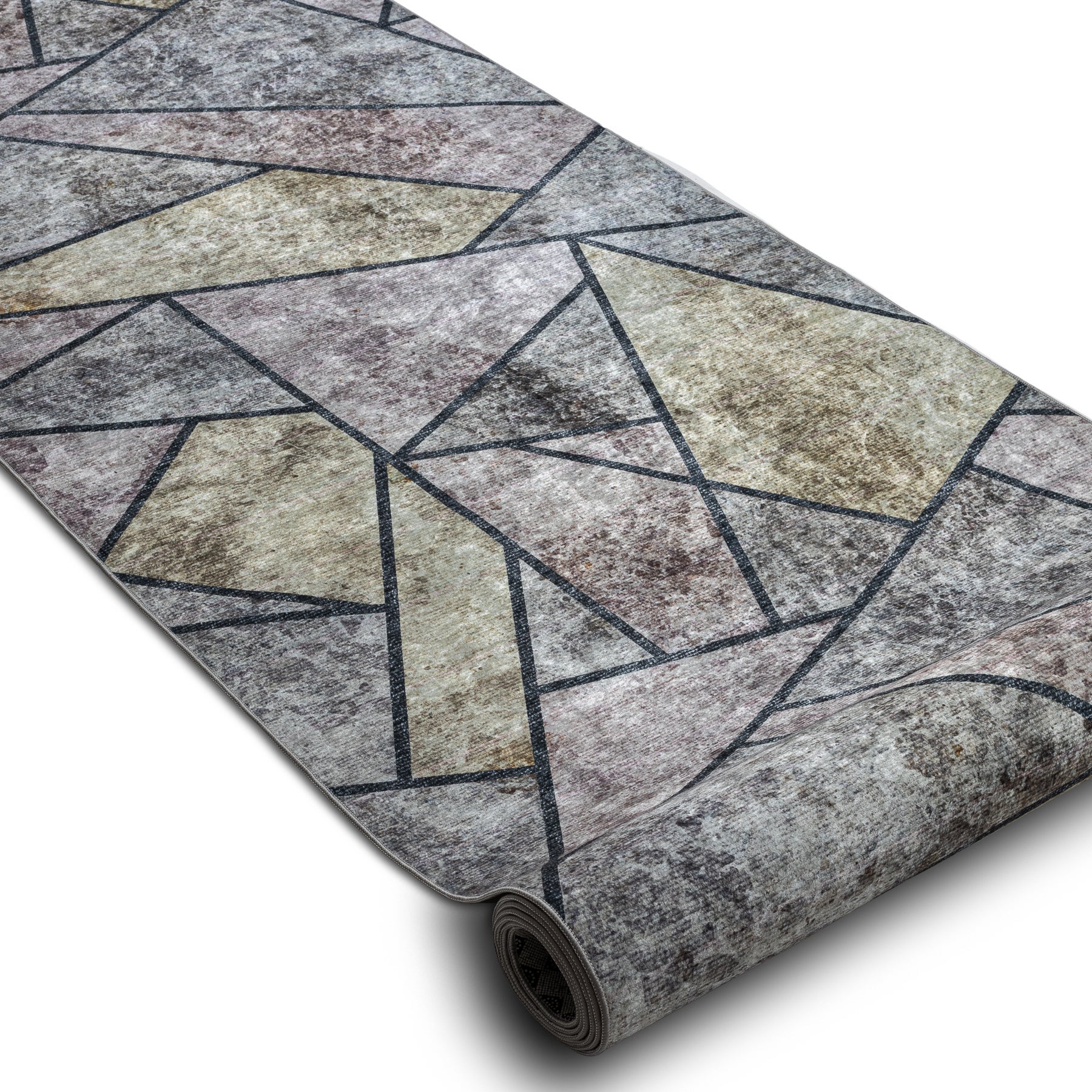 TAPIS DE COULOIR antidérapant LOTUS MOSAIC 22010 Mosaïque gris lavable 120cm 120x450 cm - 2