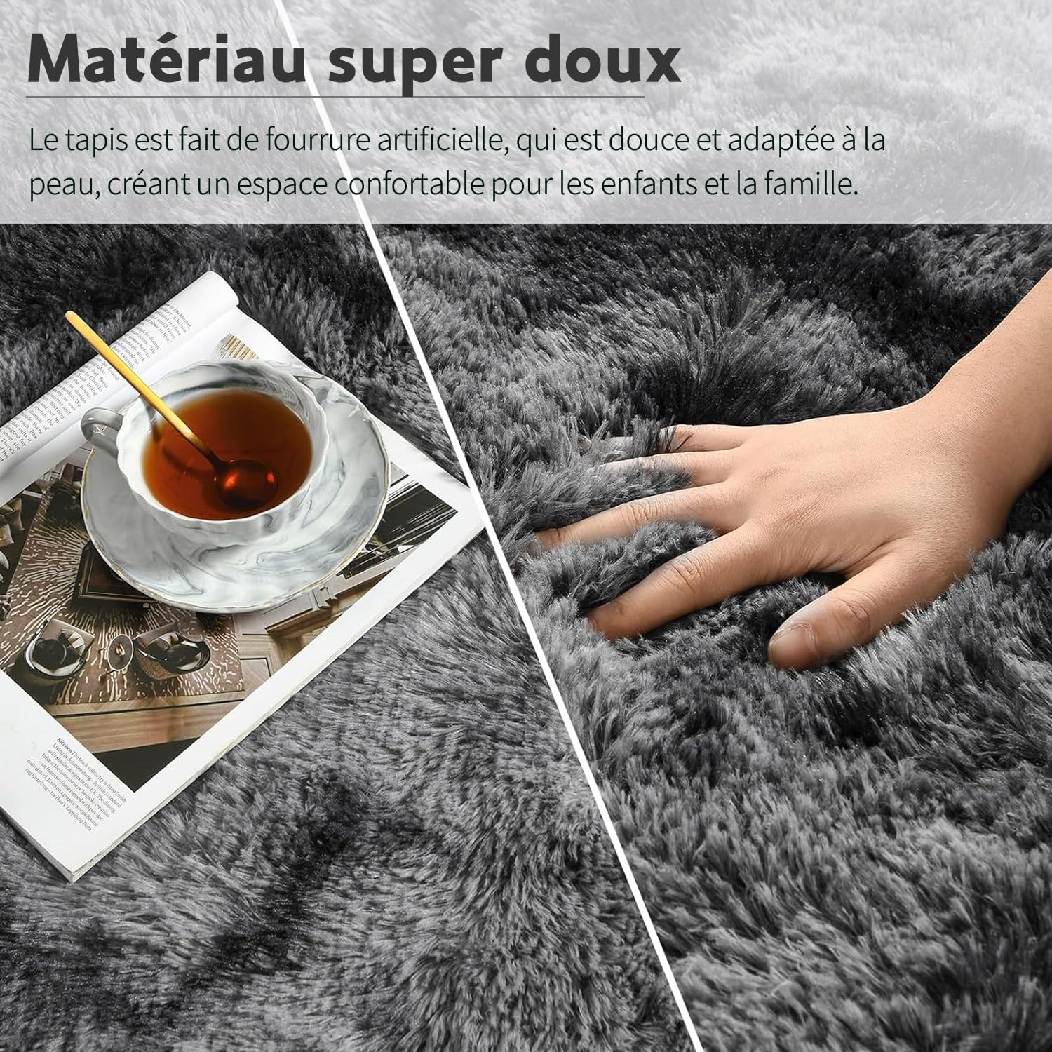 Tapis Salon Tapis Chambre 160x230CM, Dessous Antidérapant, Doux Moelleux (Gris foncé, 160x230cm) - 4