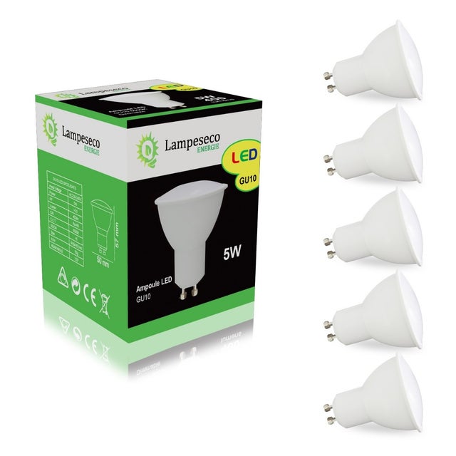 Pack de 5 Ampoules Led GU10 5W Blanc Chaud 3000K eq. 50W Halogène 120°