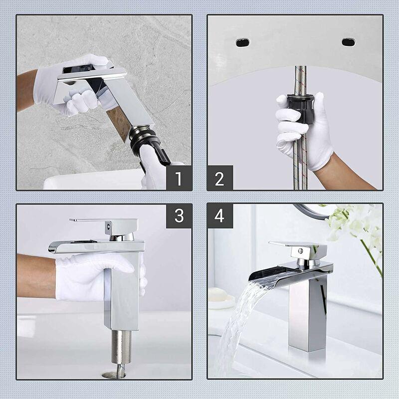 Robinet Salle de Bain Cascade, MitigEU Lavabo Chromé, Ultra-Large 6cm, Eau Froide & Chaude Disponible, Acier Inoxydable, Valve en Céramique - 5