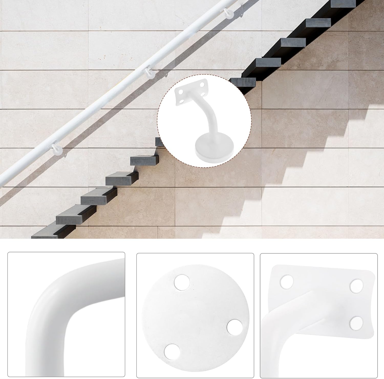 Supports de Main Courante Acier Inoxydable - 5 Pièces, Fixation Murale pour Rampe Escalier, Solide et Pratique - 5
