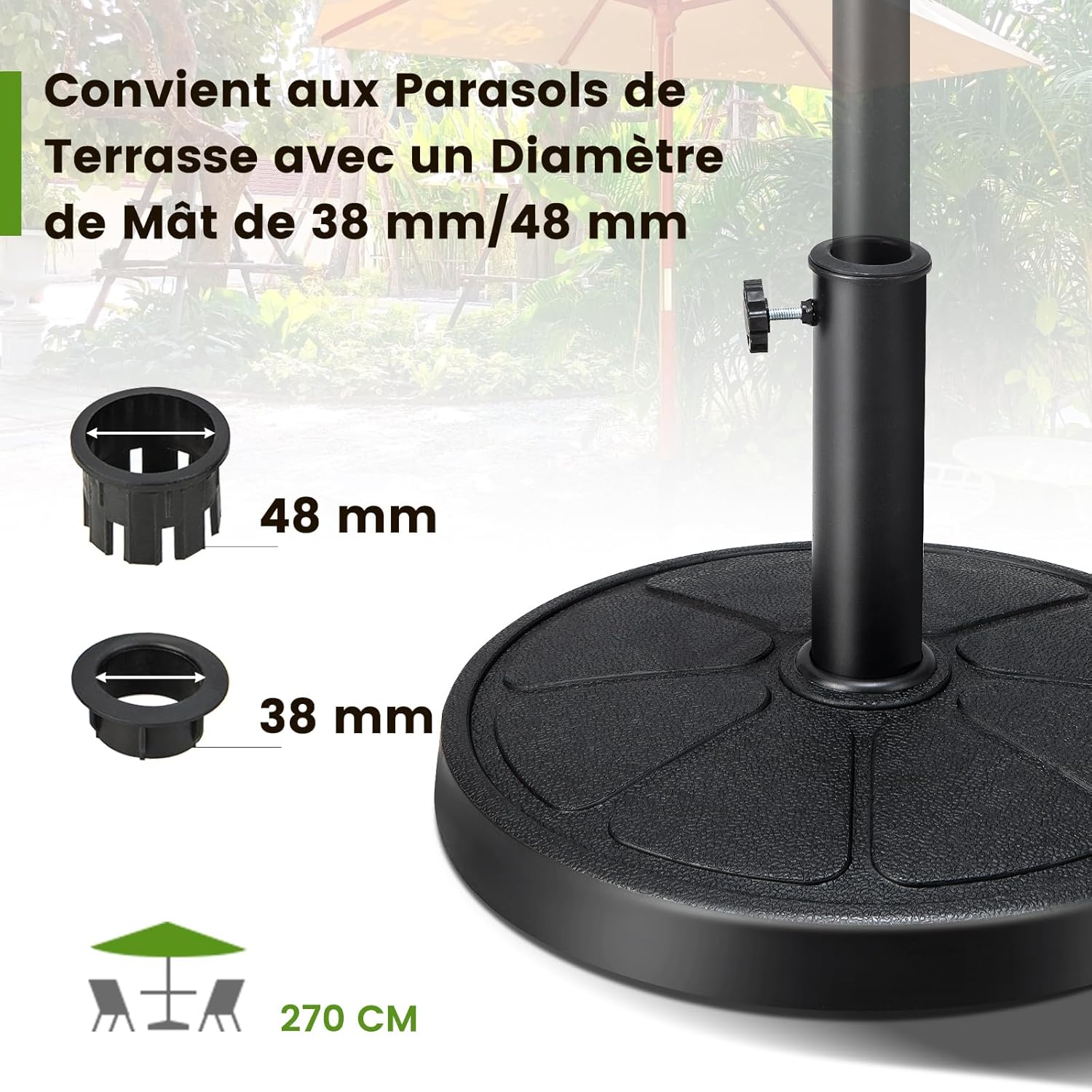 Base Ombrellone da Esterno 14 kg, Supporto Rotondo per Ombrellone 45 CM con Diametro Palo 38/48 MM, Base per Ombrellone Robusta da Giardino Te - 5