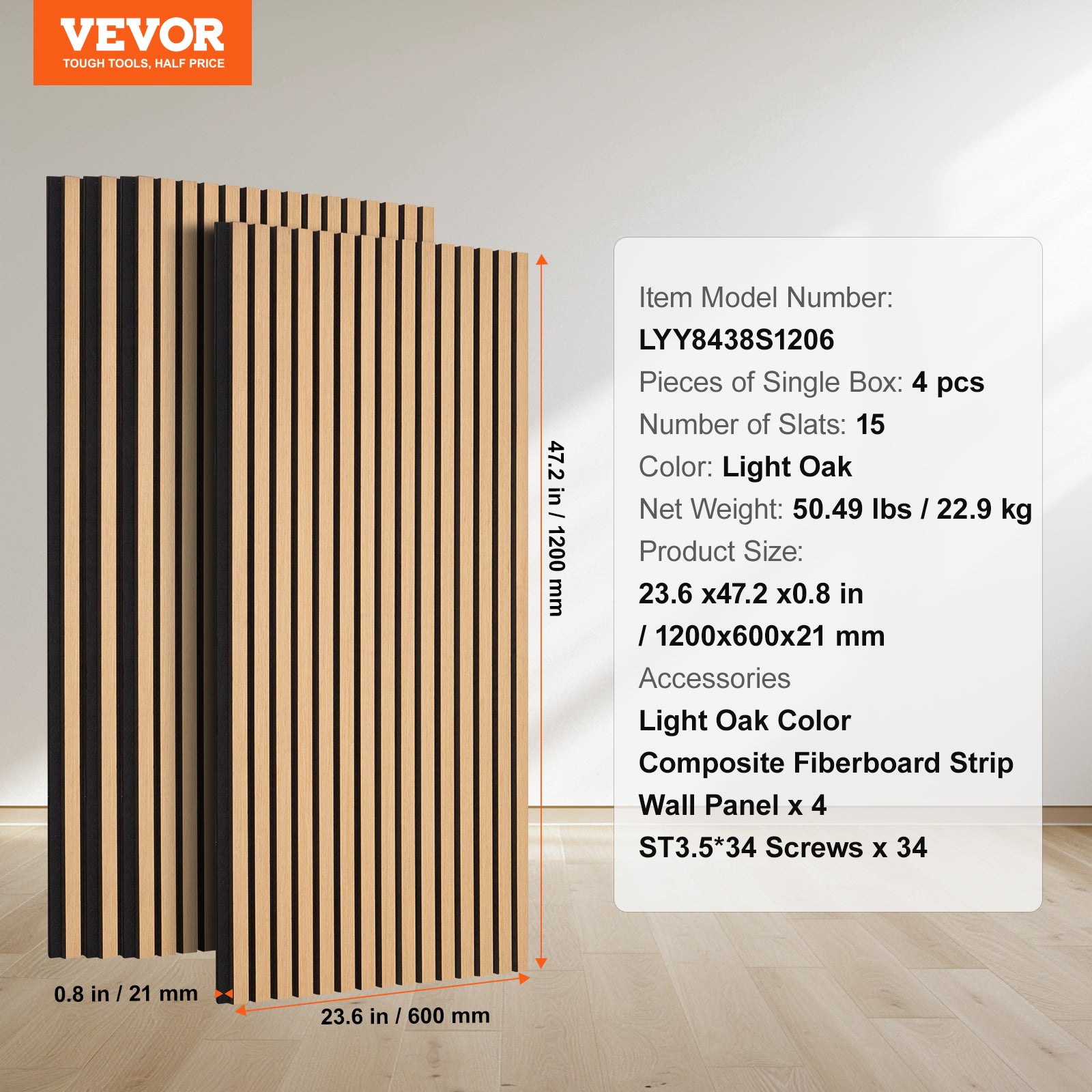Panneaux Acoustiques VEVOR en Bois 1200 x 600 mm, Lamelles MDF, Imitation Chêne Clair pour Mur Moderne, Décoration & Réduction du Bruit - 7