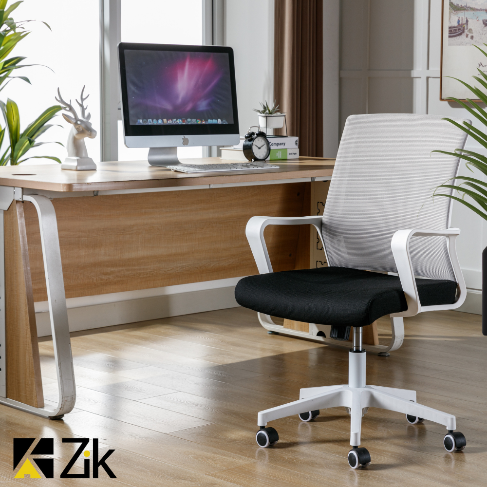 Sedia Ufficio Ergonomica Girevole da Scrivania con Braccioli, Poltrona Regolabile con Supporto Lombare in Tessuto Bianco - ZIK - 8