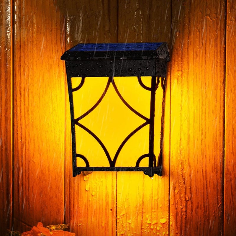 Zestaw 2 solarnych lamp ogrodowych, oświetlenie ogrodzeniowe, oświetlenie regulowane (złote światło i RGB), zewnętrzne, do willi, dekoracja ścienna