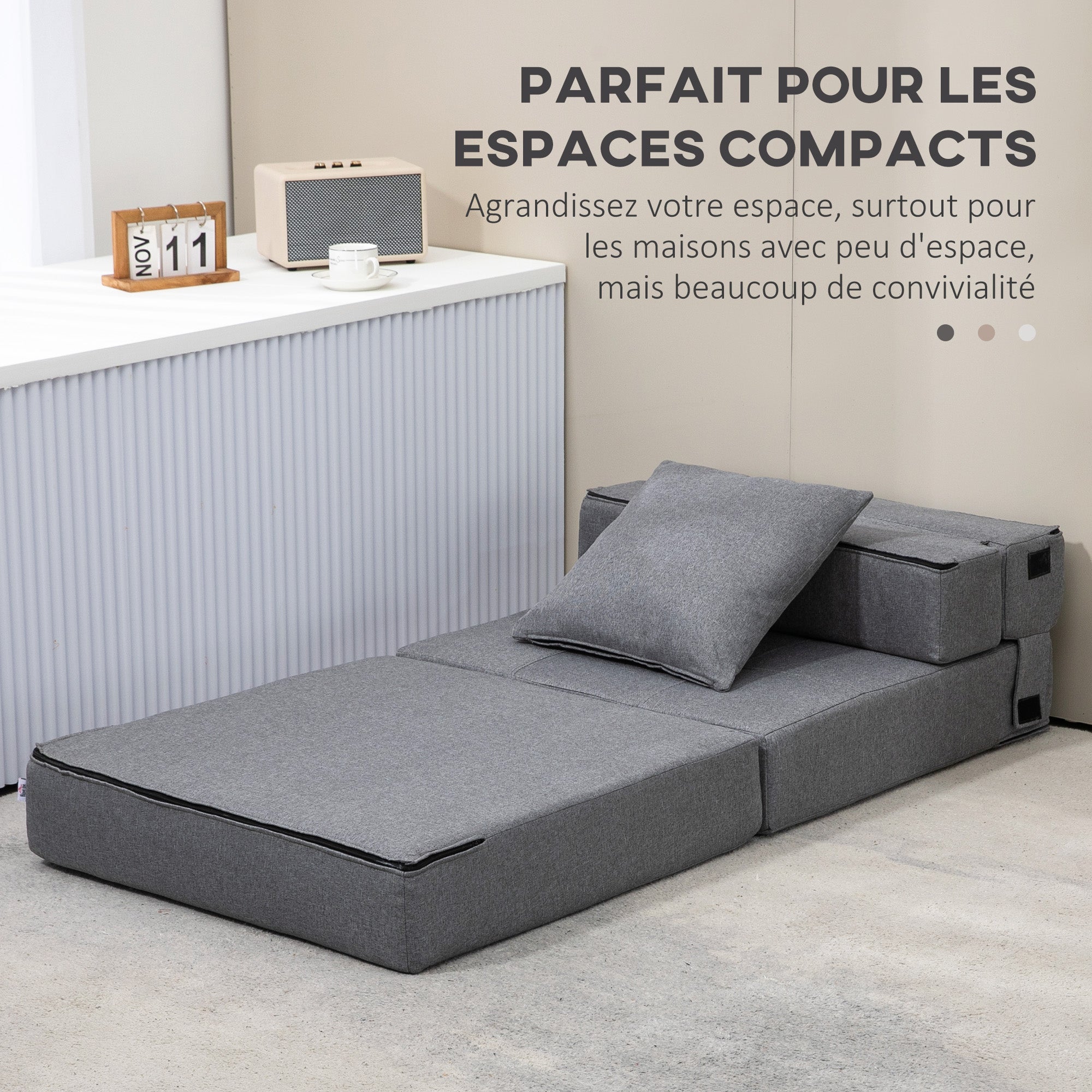 Chauffeuse tissu 1 place convertible lit HOMCOM - 6