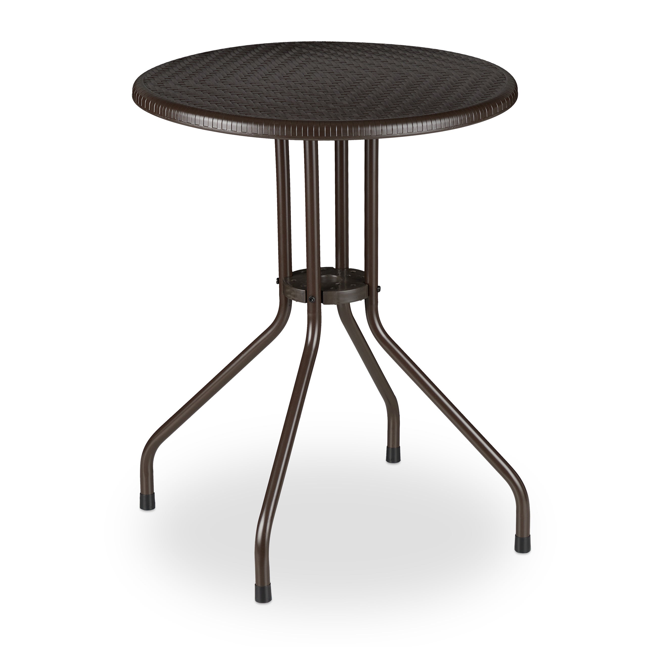 Table ronde de jardin, aspect rotin, plastique, métal, robuste, 2 pers, HxD 74x60 cm, brun, Relaxdays - 9