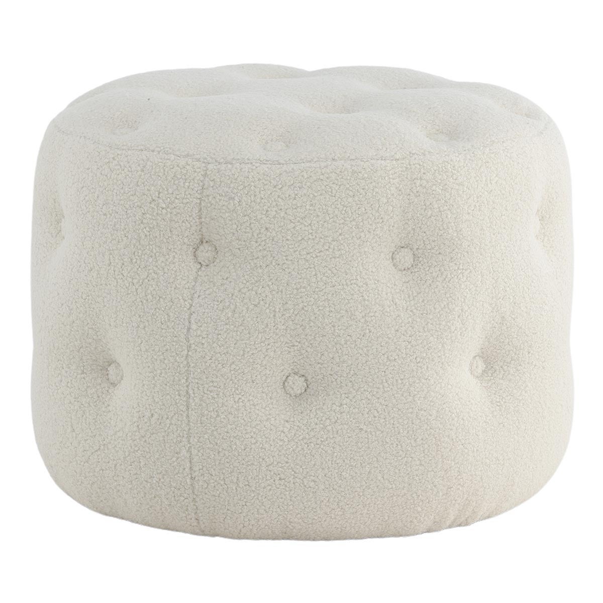 Benjamin puf, podnóżkiem Ø55cm teddytkanina biały.