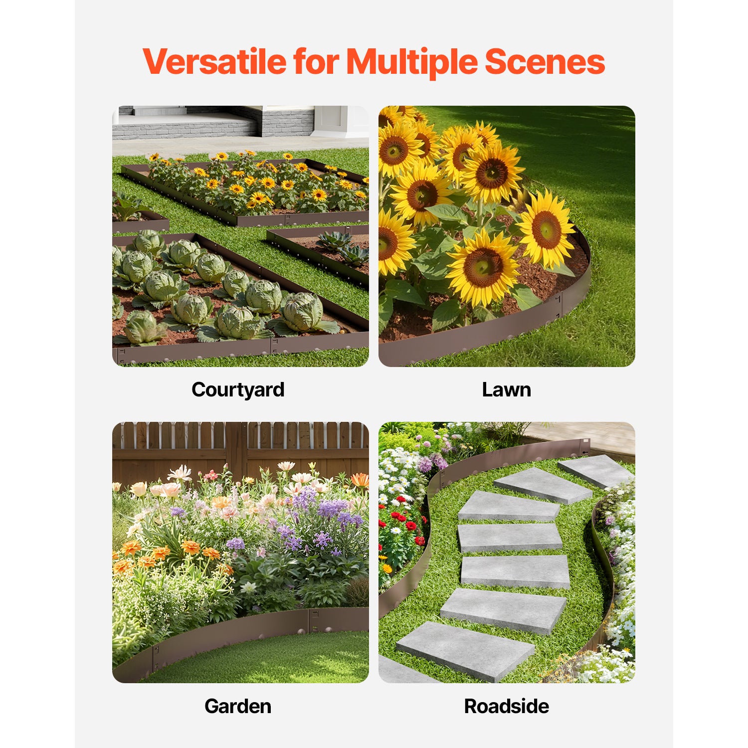 Lot de 5 bordures de jardin en acier SucceBuy 99 × 10 cm, marron, résistantes à la rouille, pliables et robustes, pour parterres et allées - 8