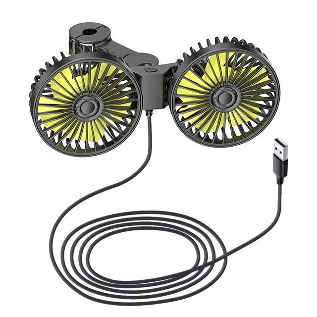 Ventilateur de voiture à double tête, ventilateur de voiture USB portable, ventilateur silencieux pour sièges arrière