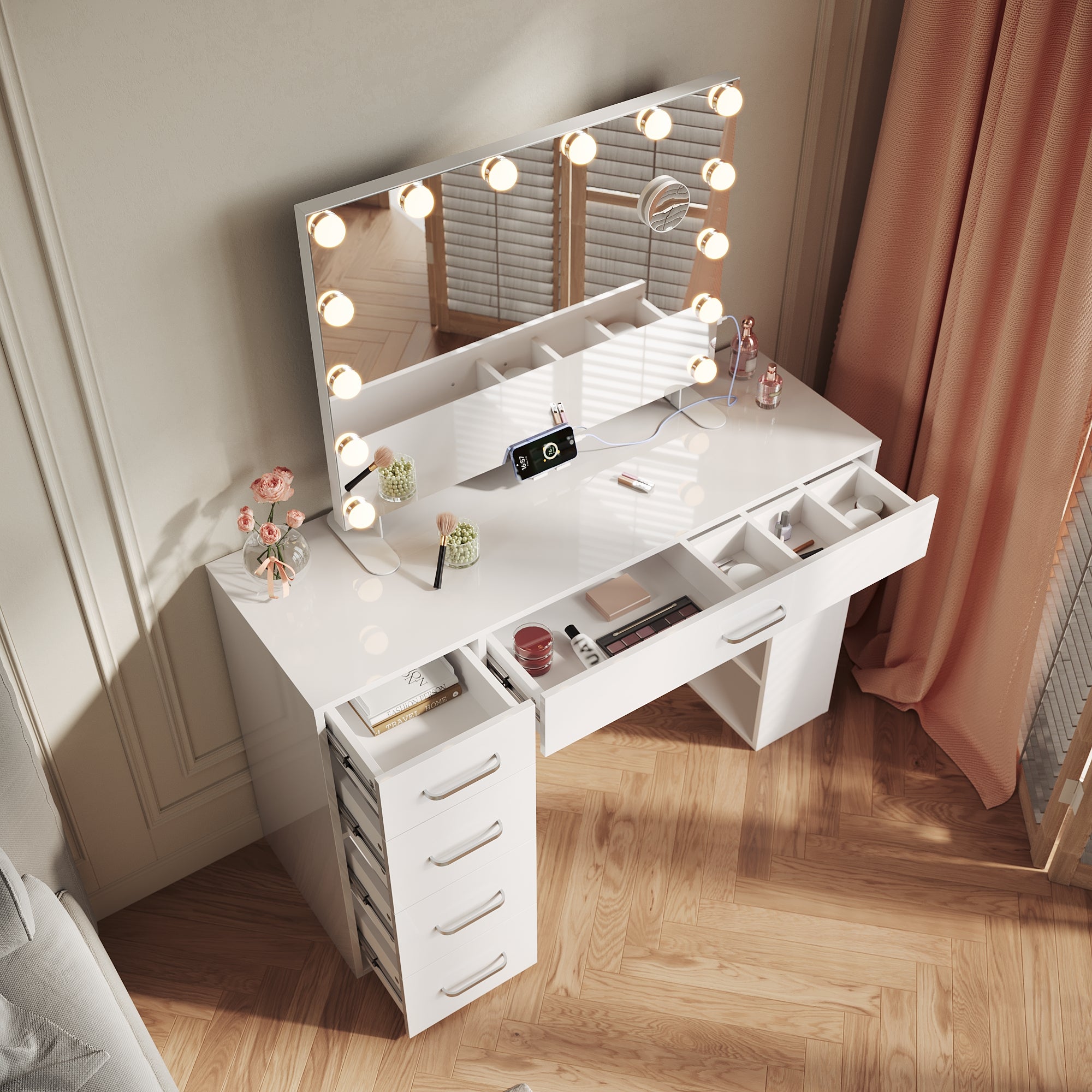 SIRHONA Coiffeuse Blanc Polyvalent avec Grand Espace de Rangement 120*40*77cm - 3