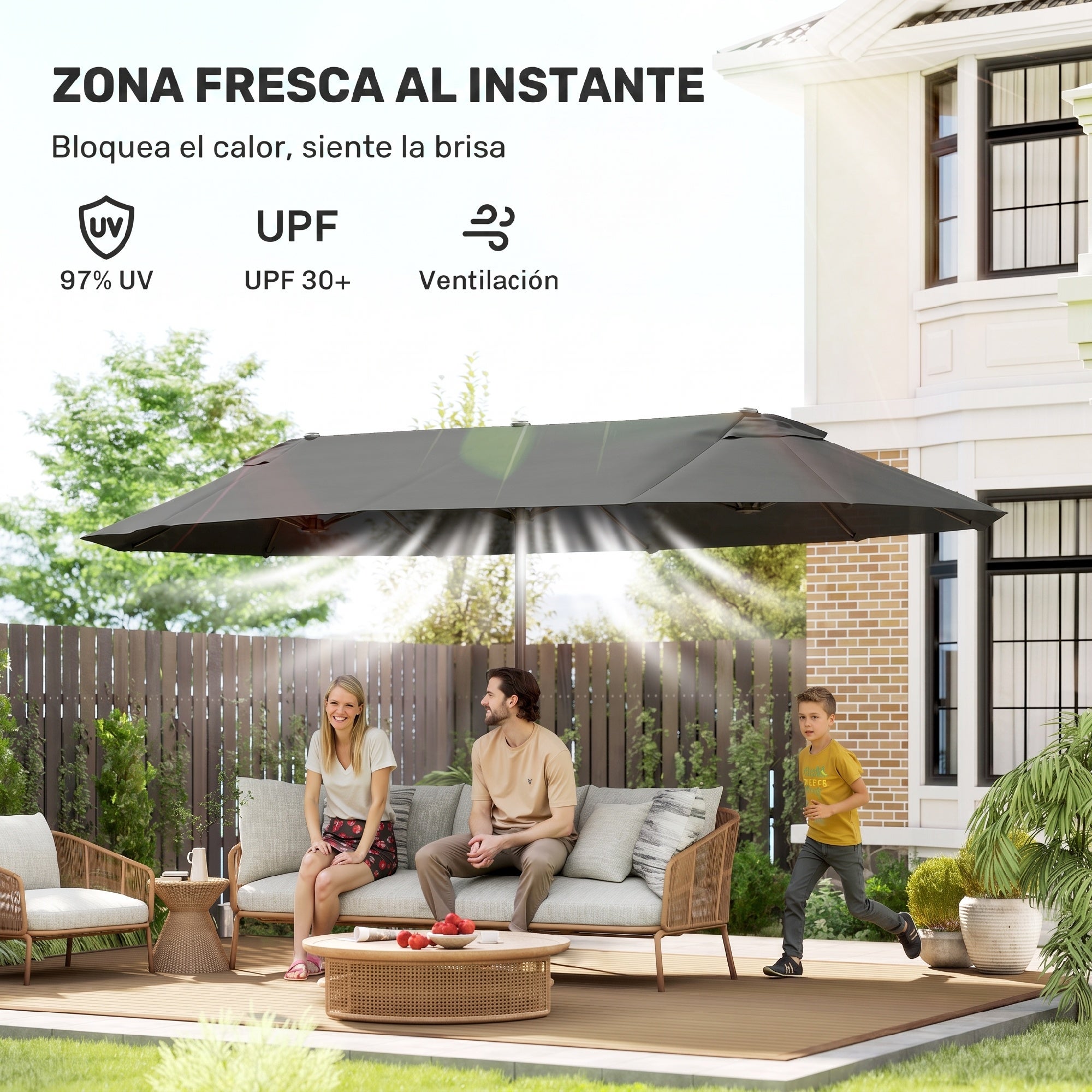 Chapéu de Sol Duplo Outsunny Cinzento Tela de Poliéster, Aço 460x270x240cm - 5