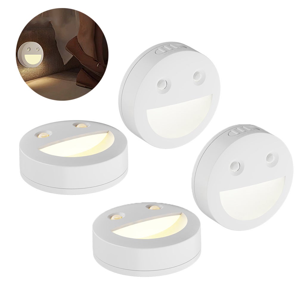 4 sztuki LED dwukolorowa optyczna magnetyczna samoprzylepna lampka do korytarza z czujnikiem ruchu, lampka nocna z czujnikiem uśmiechu