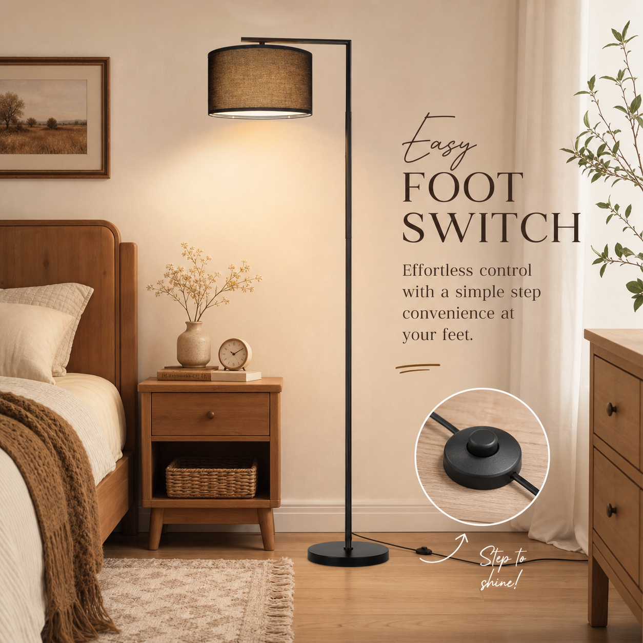 ZMH Lampadaire arc noir design tissu vintage E27 Interrupteur au Pied Lampadaire Salon H.166 (Sans Ampoule) - 2