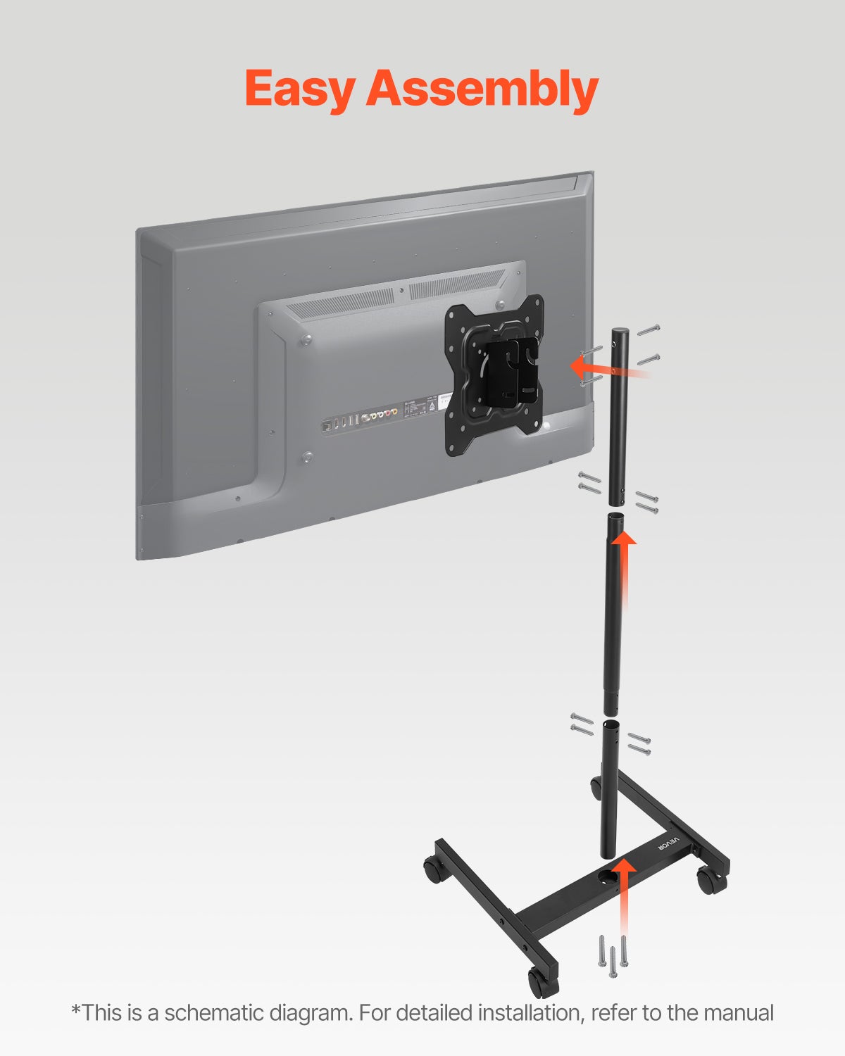 Support TV mobile,VEVOR pour téléviseurs LED/LCD/OLED 17 à 55 pouces,jusqu'à 20 kg,chariot TV roulant,support TV pour salon,bureau,extérieur - 6