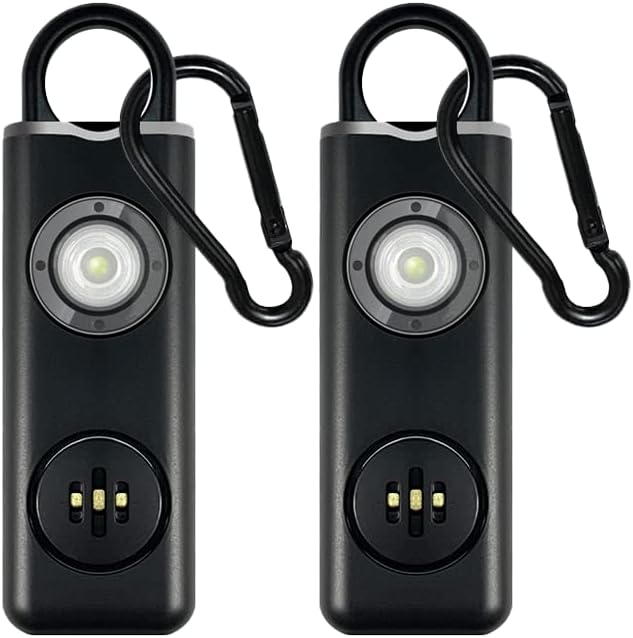 Alarm osobisty, kieszonkowy alarm z akumulatorem, 130 dB, brelok zabezpieczający, sygnał migający LED, syrena alarmowa - 2 sztuki