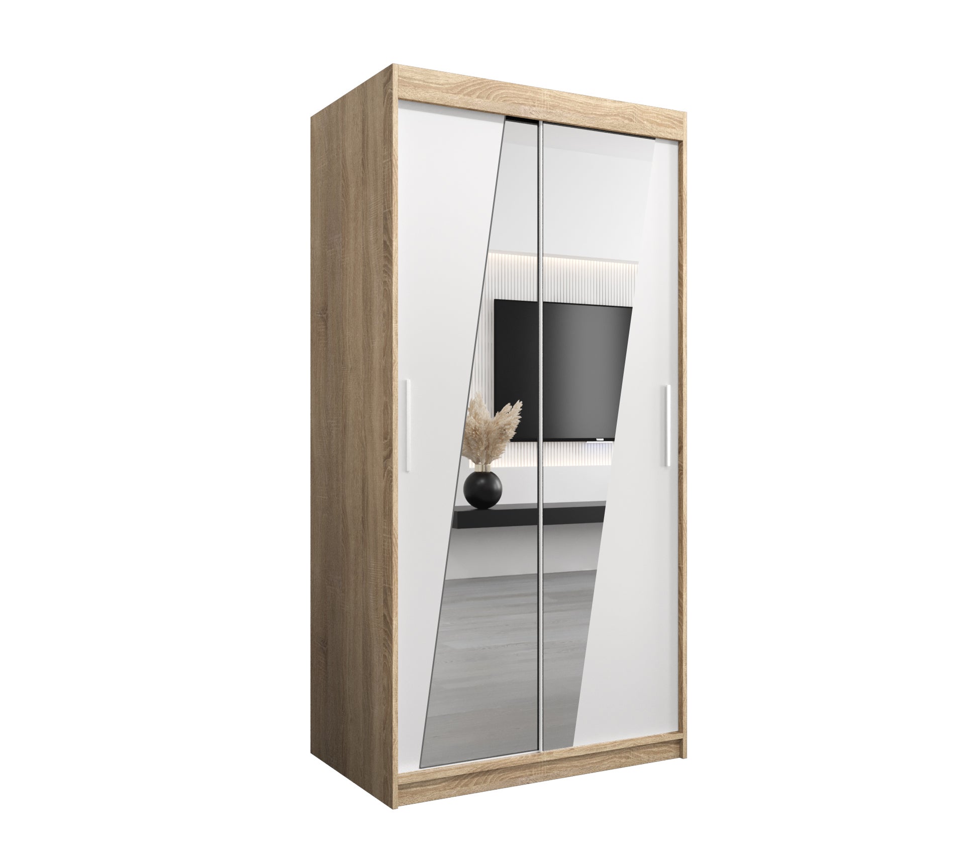 Szafa przesuwna garderoba RHOMB 100 x 62 x 200 cm Sonoma + Biały - Abiks Meble