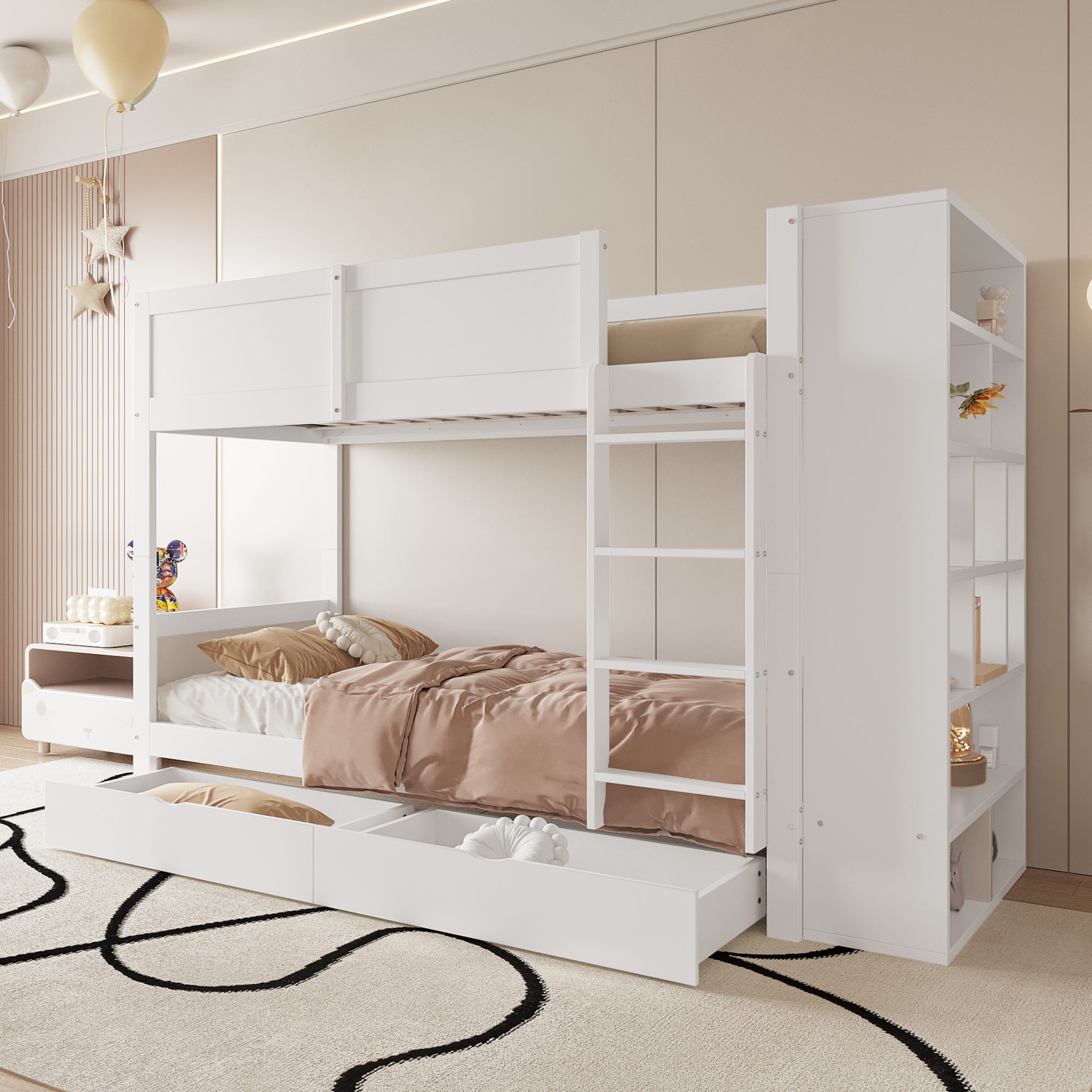 Lit superposé Lit enfant Lit ados 90 x 200 cm avec rangements ouverts ...
