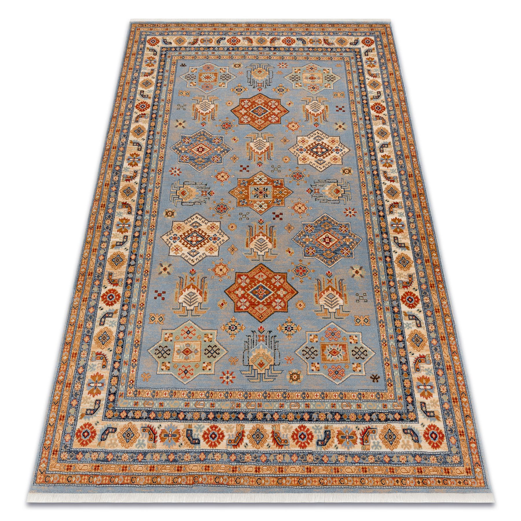 Dywan wełniany KESHAN Frędzle, Ramka orientalny 7683/53544 beż / niebieski 160x230 cm