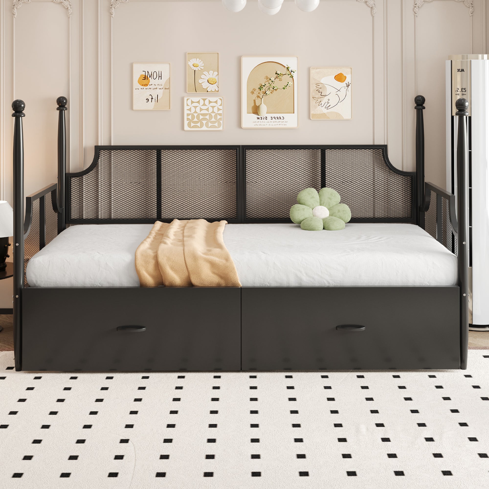 Divano letto in ferro battuto 90x200 cm Con cassetti