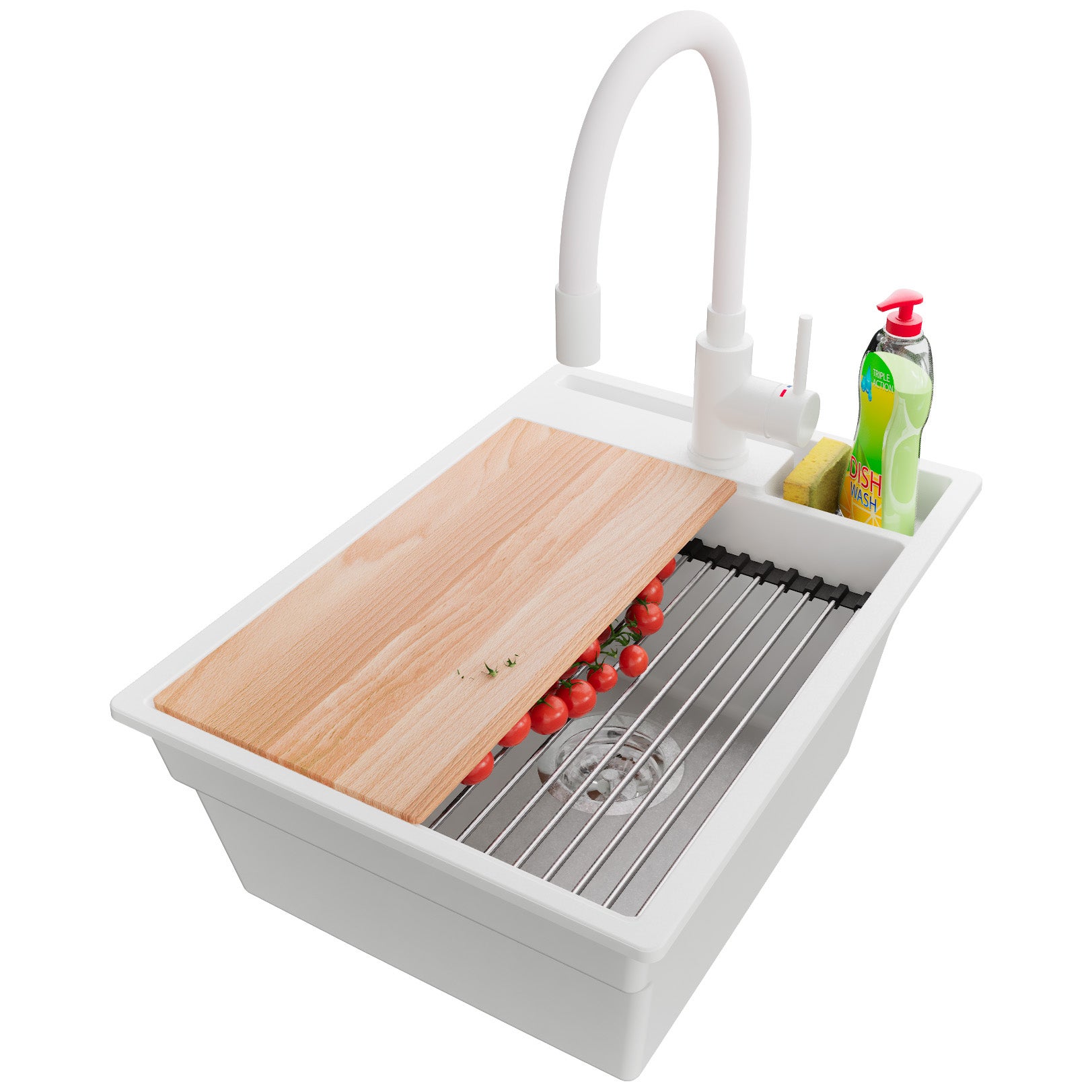 Primagran  Fregadero Granito 38X53cm, Cocina 1 Seno + Grifo 38X14cm + Sifón + Accesorios, Sobre Encimera Al Mueble 40Cm, Oslo Pocket Blanco , Leroy Merlin