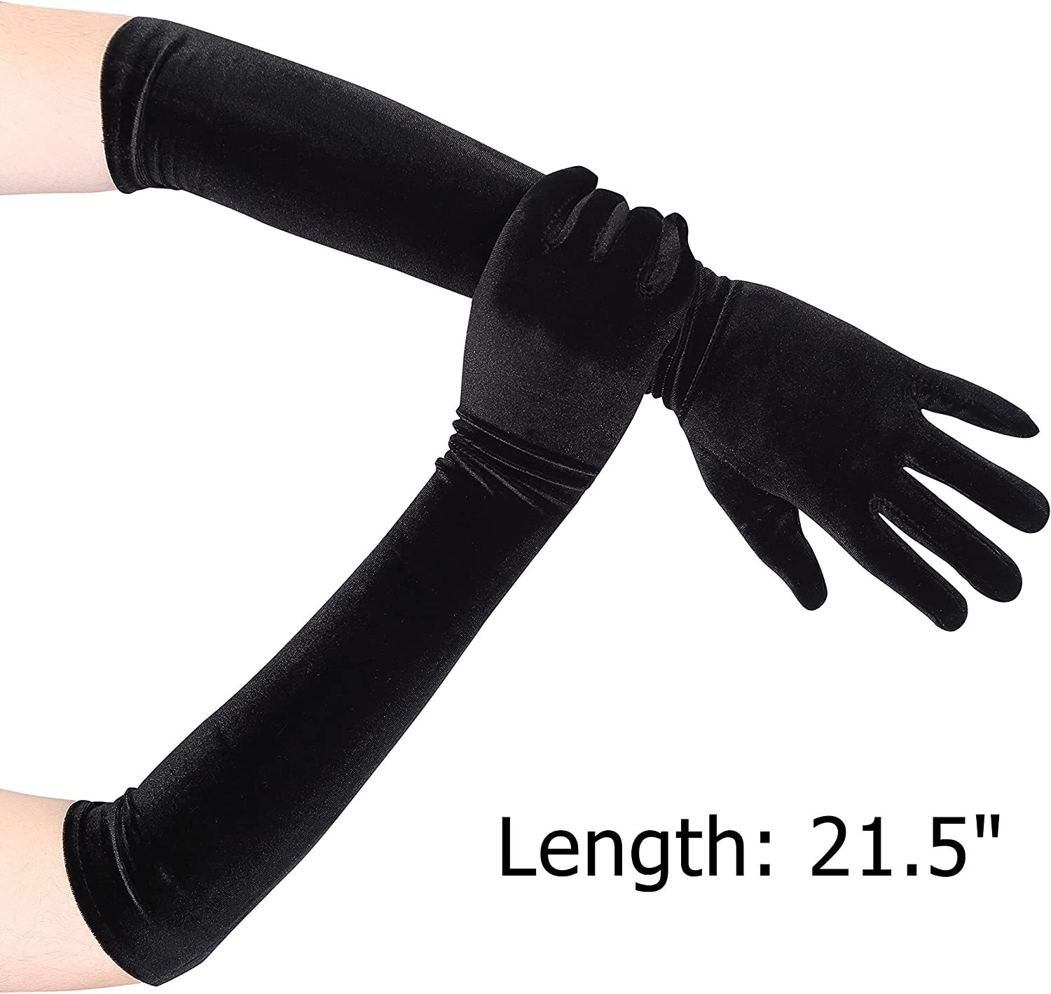 Paire De Gants Longs En Satin Noir Pour Femme – Élégants, Extensibles – Soirée, Costume, Danse, Halloween