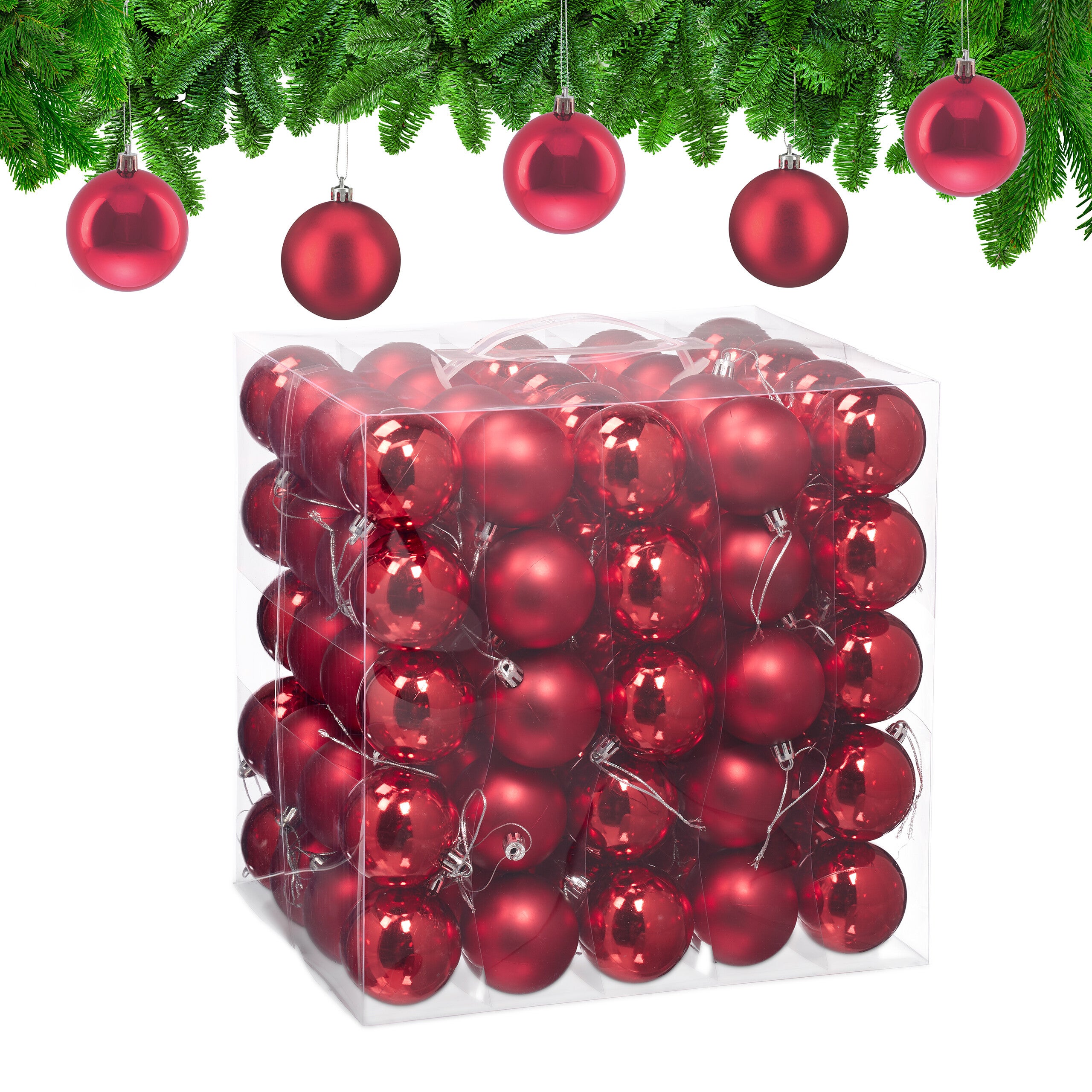Décoration Sapin Plastique Relaxdays Boule De Noël, Brillante, Lot Pratique De 50, En Plastique, Pour Le Sapin, Diamètre : 6 Cm, Marron - Maison Boules Rouges Mates 6cm