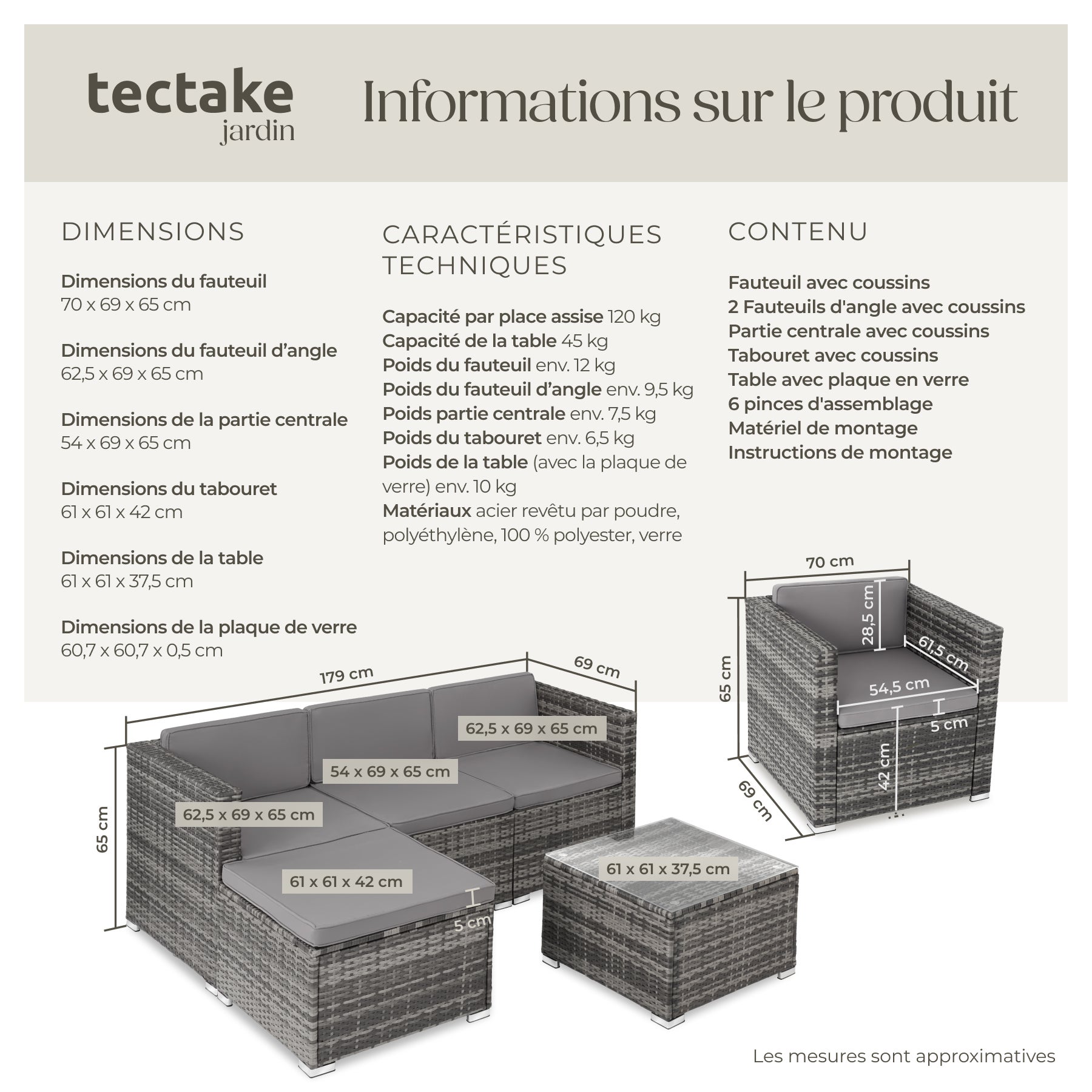 TECTAKE Conjunto de rattan para 4 a 5 pessoas - 6