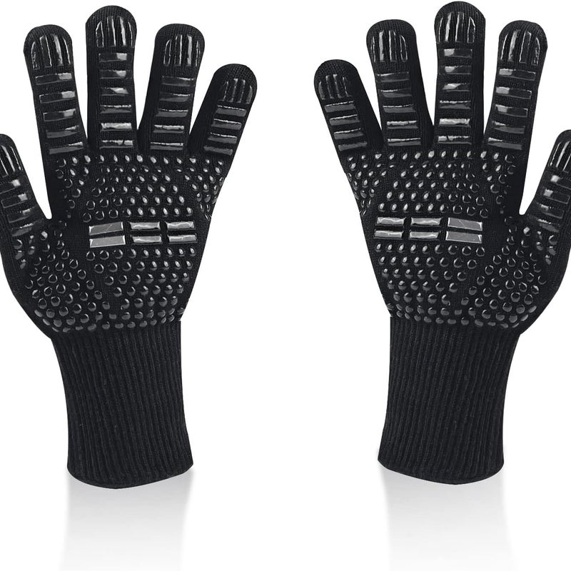 Czarne rękawice do grilla, uniwersalne rękawice kuchenne, odpowiednie do grillowania, pieczenia i kominków