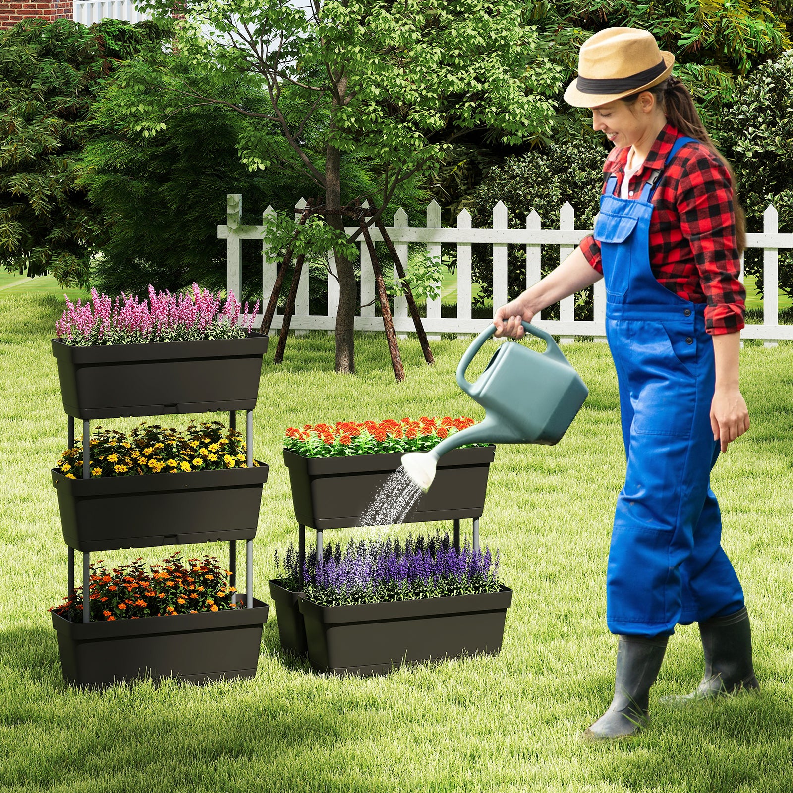 Jardinière Surélevée Vertical avec 6 Bacs de Plantation Trous de Drainage, Lit de Jardin Arrangement DIY pour Fruits Légumes Fleurs Herbes, Noir - 3
