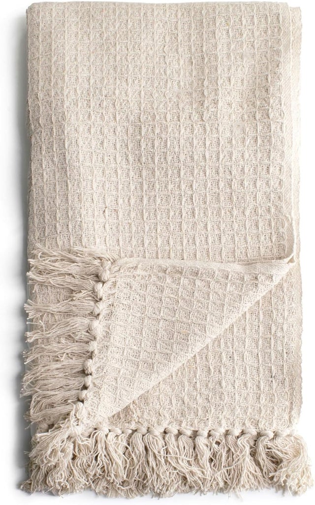 Plaid de Algodón Multiusos para Sofá, Cama y Sillón – Manta Decorativa con Flecos de Algodón – 220x180 cm