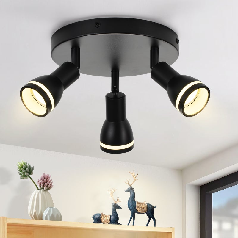 ZMH Nowoczesna czarna lampa sufitowa: 3 regulowane metalowe reflektorki, gniazdo GU10, do sypialni, jadalni, żarówka nie jest dołączona