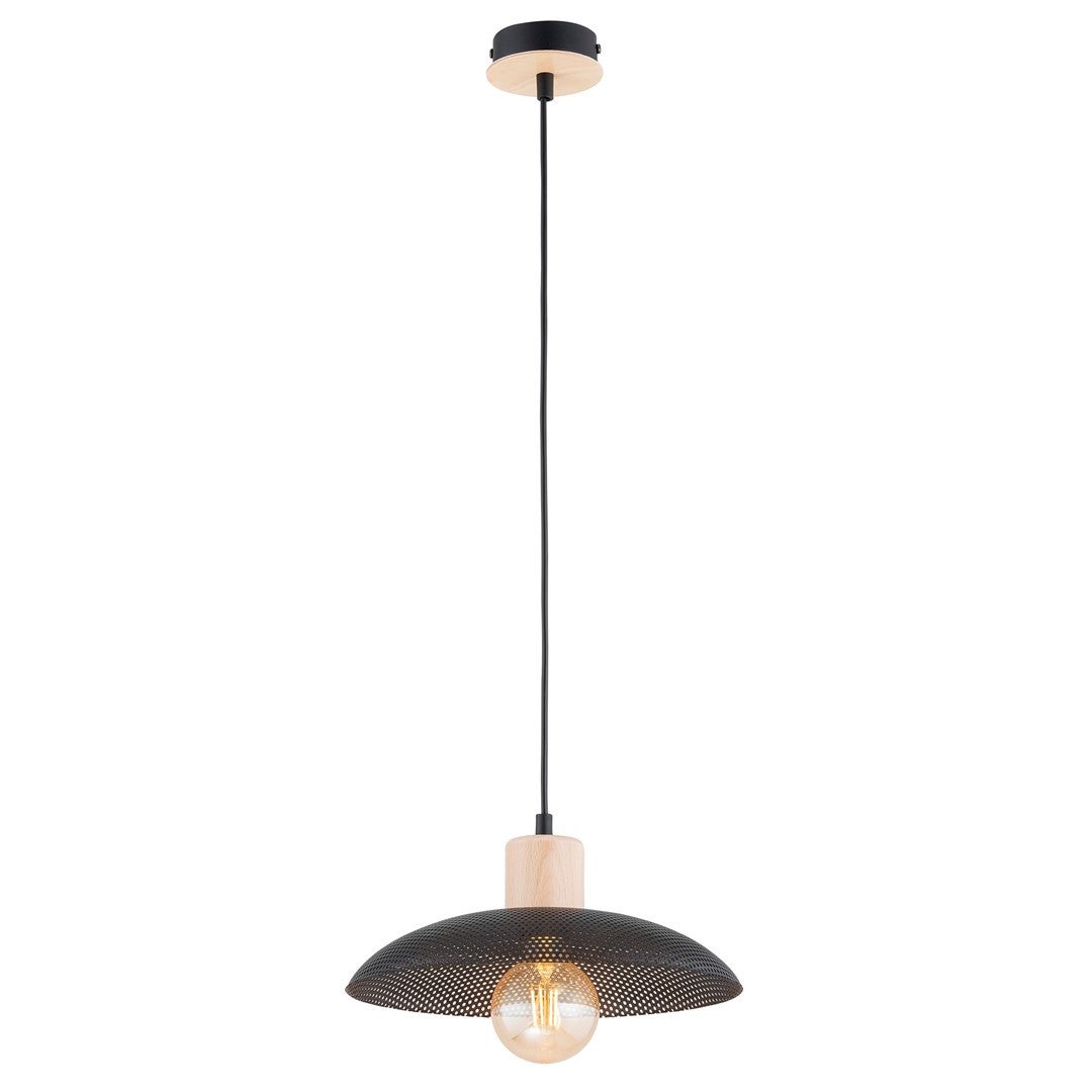 Lampa wisząca Kobe czarna-jasne drewno 1xE27x15W wym: 100 x 30 x 30 cm metal Emibig