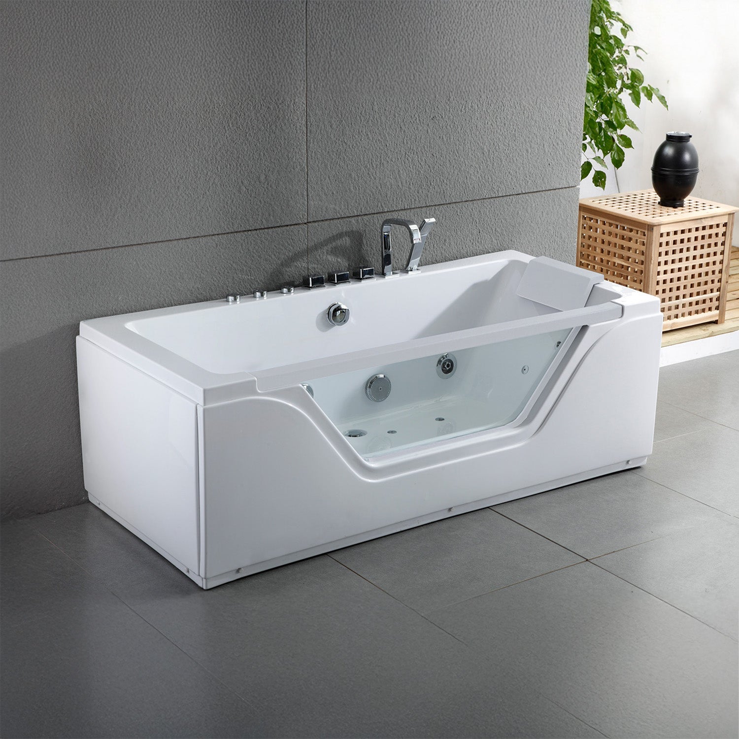 Baignoire Balnéo Rectangulaire Avec Hublot Tahiti White Jets 170 X78 X60 Cm, By Spalina - 5