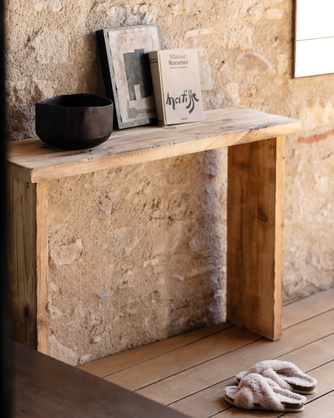 CVHOMEDECO Mensola Da Parete Rustica In Legno Massiccio Con 3 Ganci Doppi - Per Ingres O, Cucina, Bagno, 43.8x15.8x9 Cm