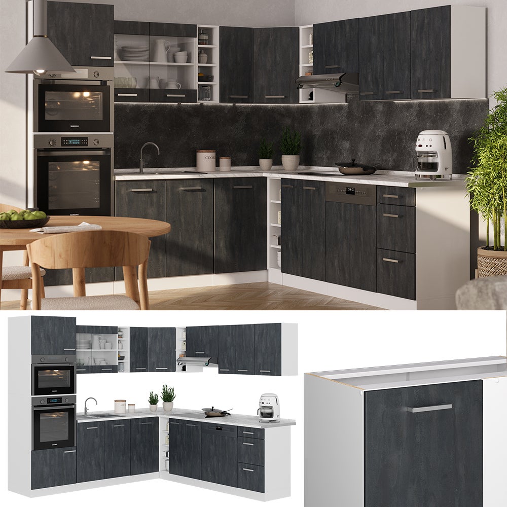 Vicco Cuisine en angle R-Line, Béton noir/Blanc, 247 x 237 cm PT Chêne - 5