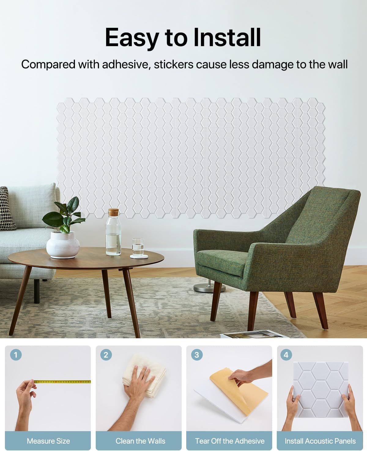 Lote de 12 paneles acústicos autoadhesivos, relleno insonorizante de poliéster, paneles murales insonorizantes de alta densidad, 30 x 30 cm, blanco - 6