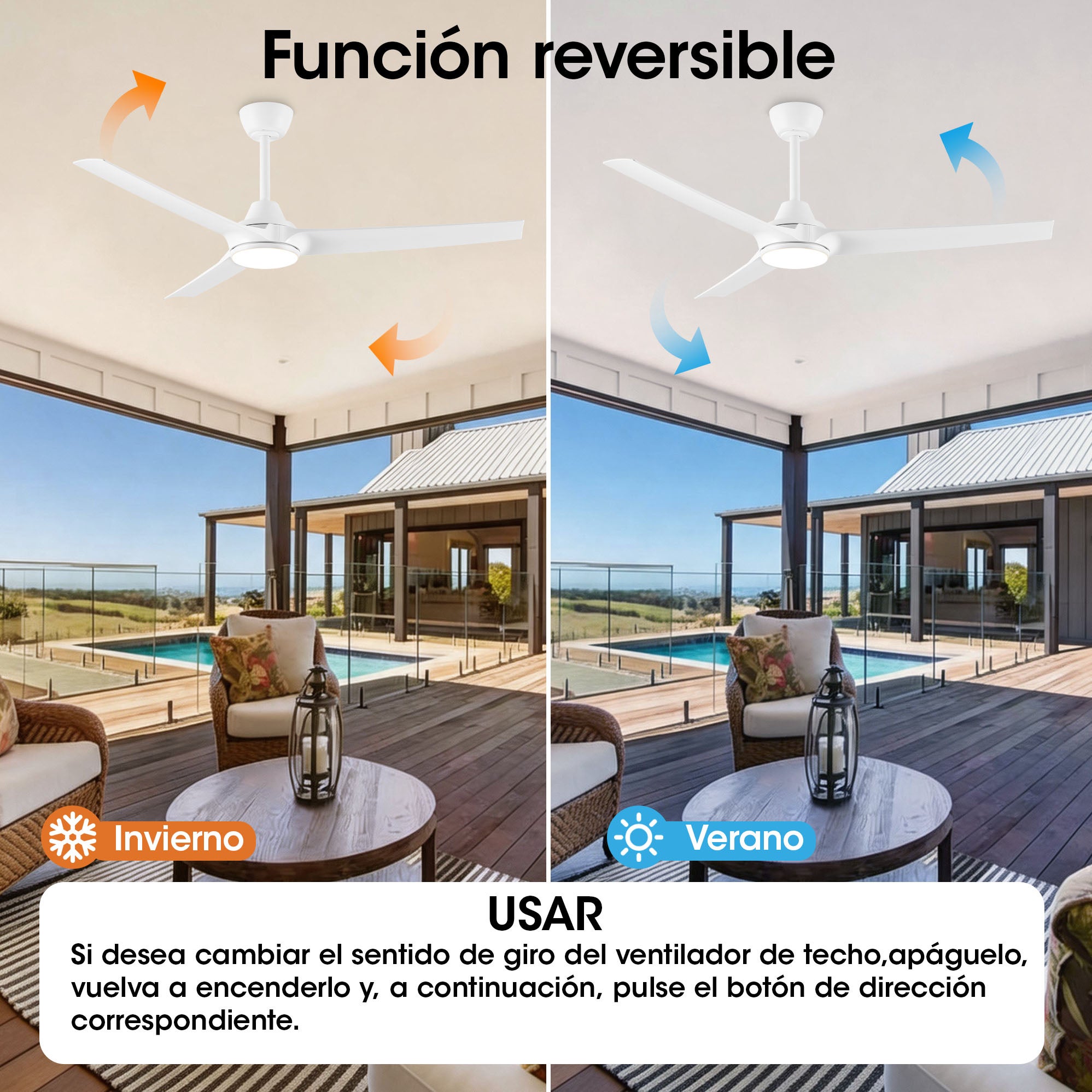 Ventilador de techo con luz LED 132 cm DC silencioso mando Parrot Uncle blanco mate invierno-verano regulable - 6