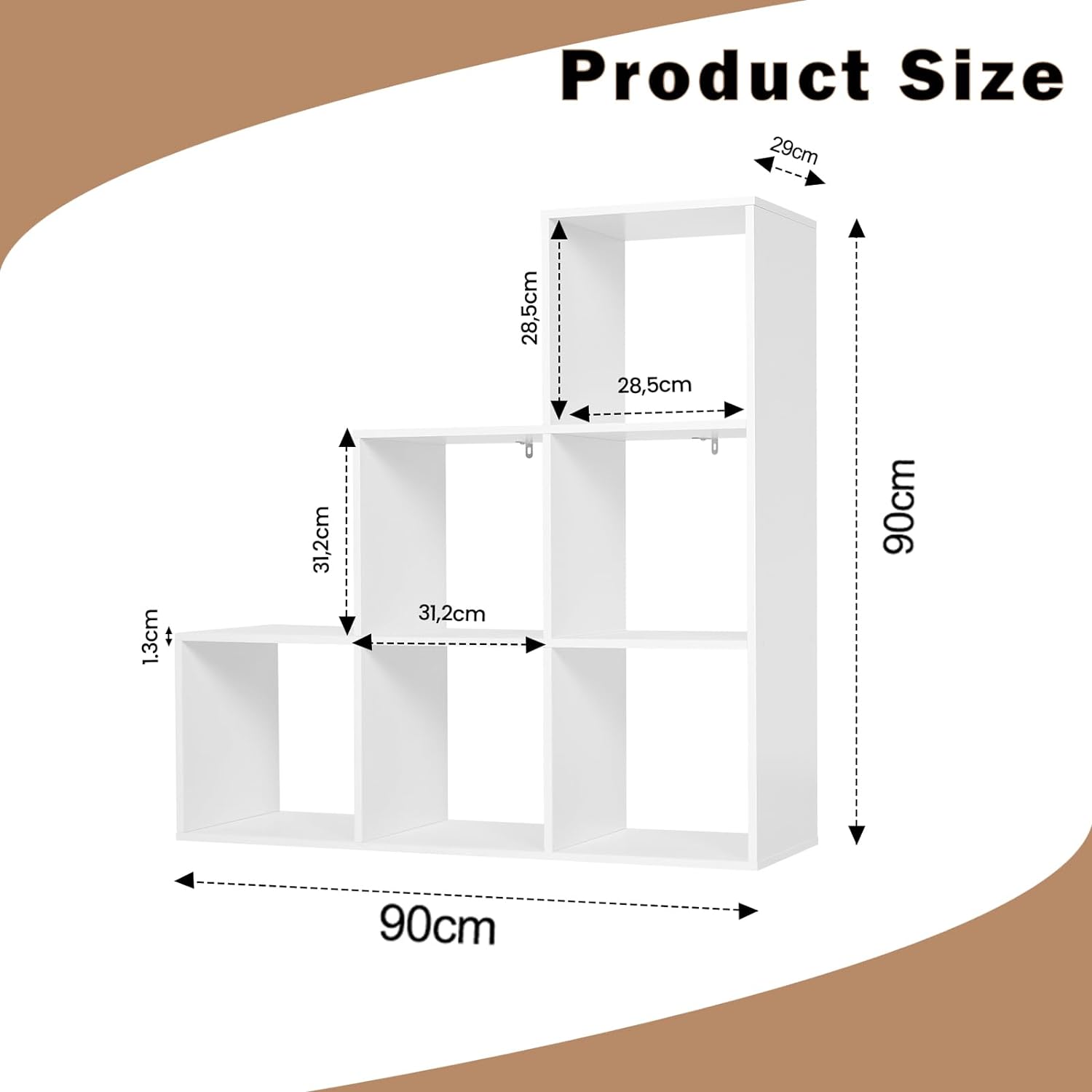WOLTU Bibliothèque à 6 Compartiments en Bois d’ingénierie. 90x29x90cm. Bibliothèque Étagère de Rangement. Meuble de Rangement Étagère Escalier. Blanc - 4