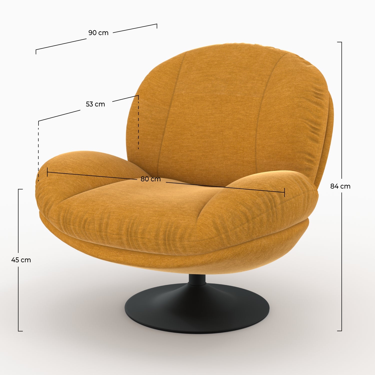 Fauteuil pivotant en tissu effet velours jaune moutarde - Ricci - 4