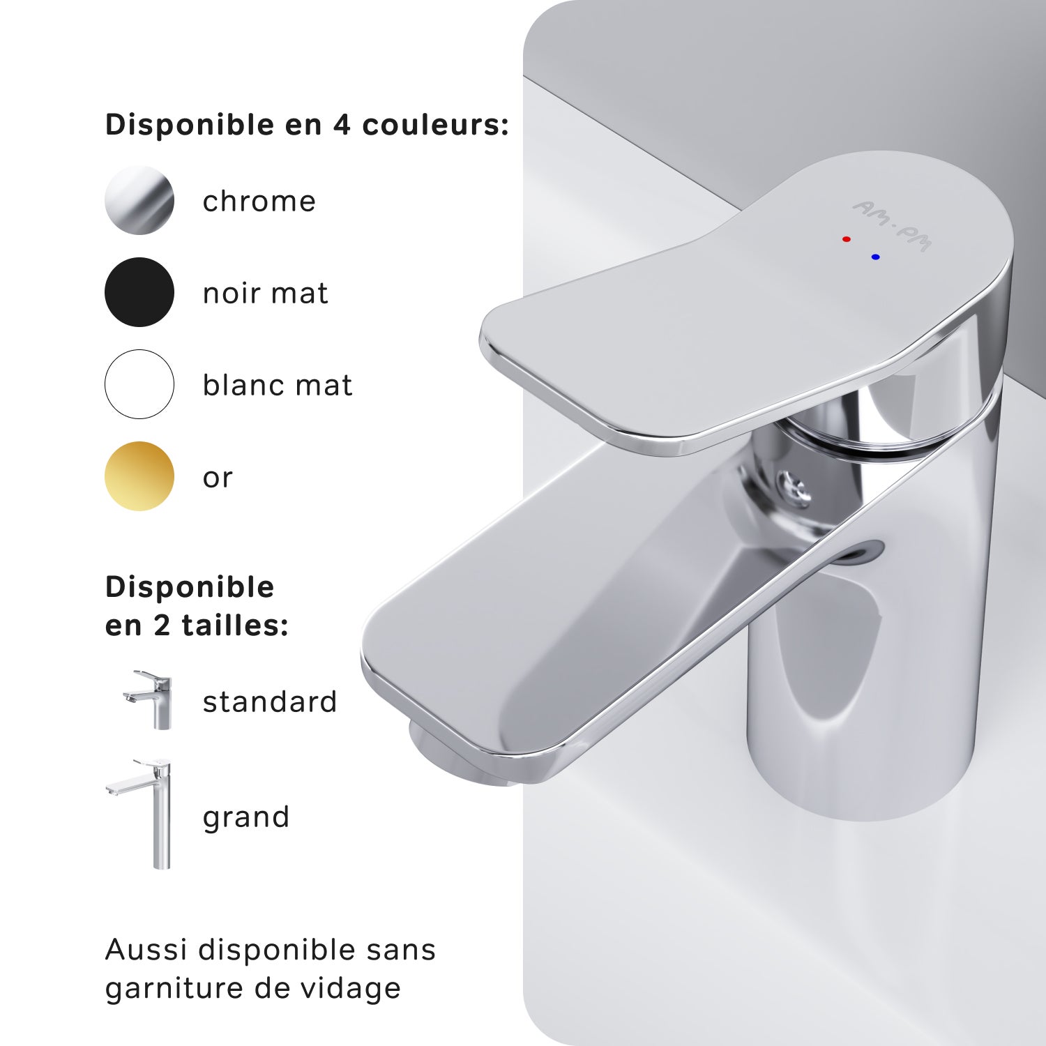 Mitigeur de lavabo Robinet Salle de Bain Robinet de lave-mains avec bonde clic clac, Chromé, taille S, FXA82100 AM.PM - 6