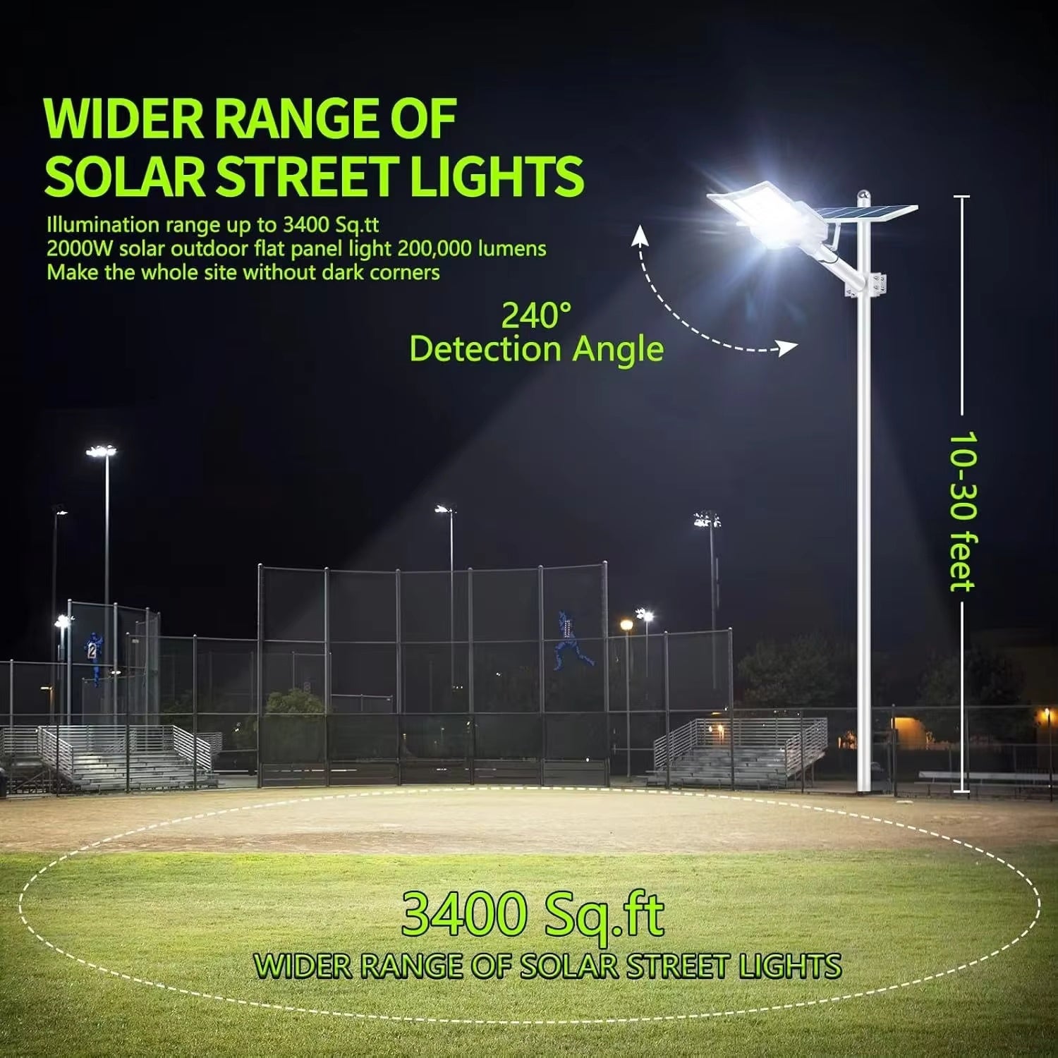 Farola solar de 5000 W, se ilumina automáticamente desde el anochecer hasta el amanecer, proyector solar, lámpara solar, IP67-6500 K - 4